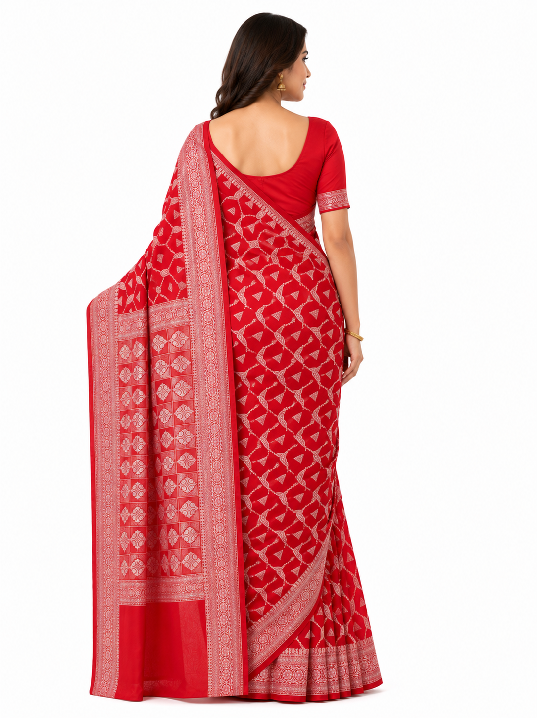 Women Red & Gold-Toned Geometric Woven Design Banarasi Saree