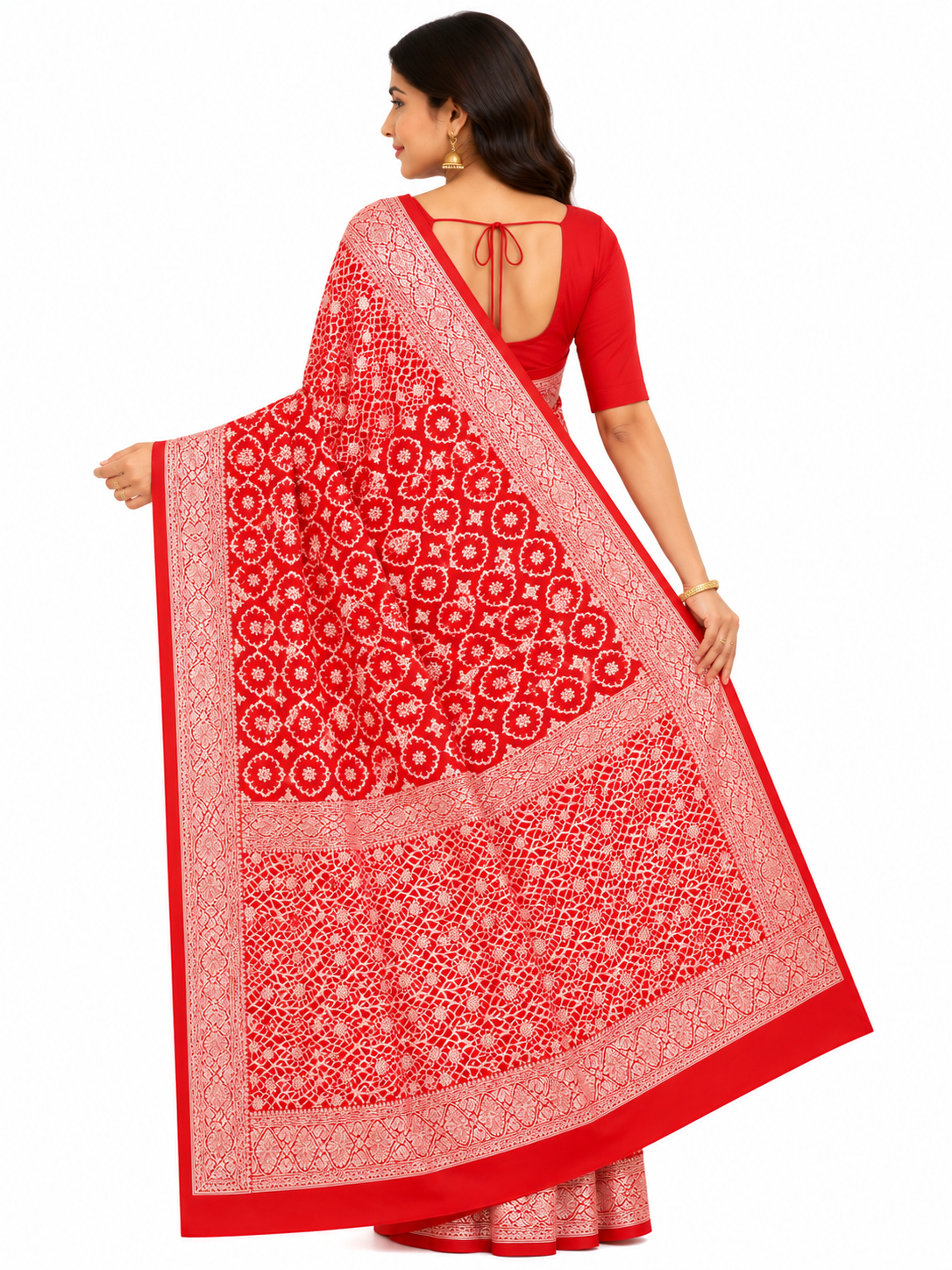 Red & Gold-Toned Ethnic Motifs Woven Design Banarasi Saree