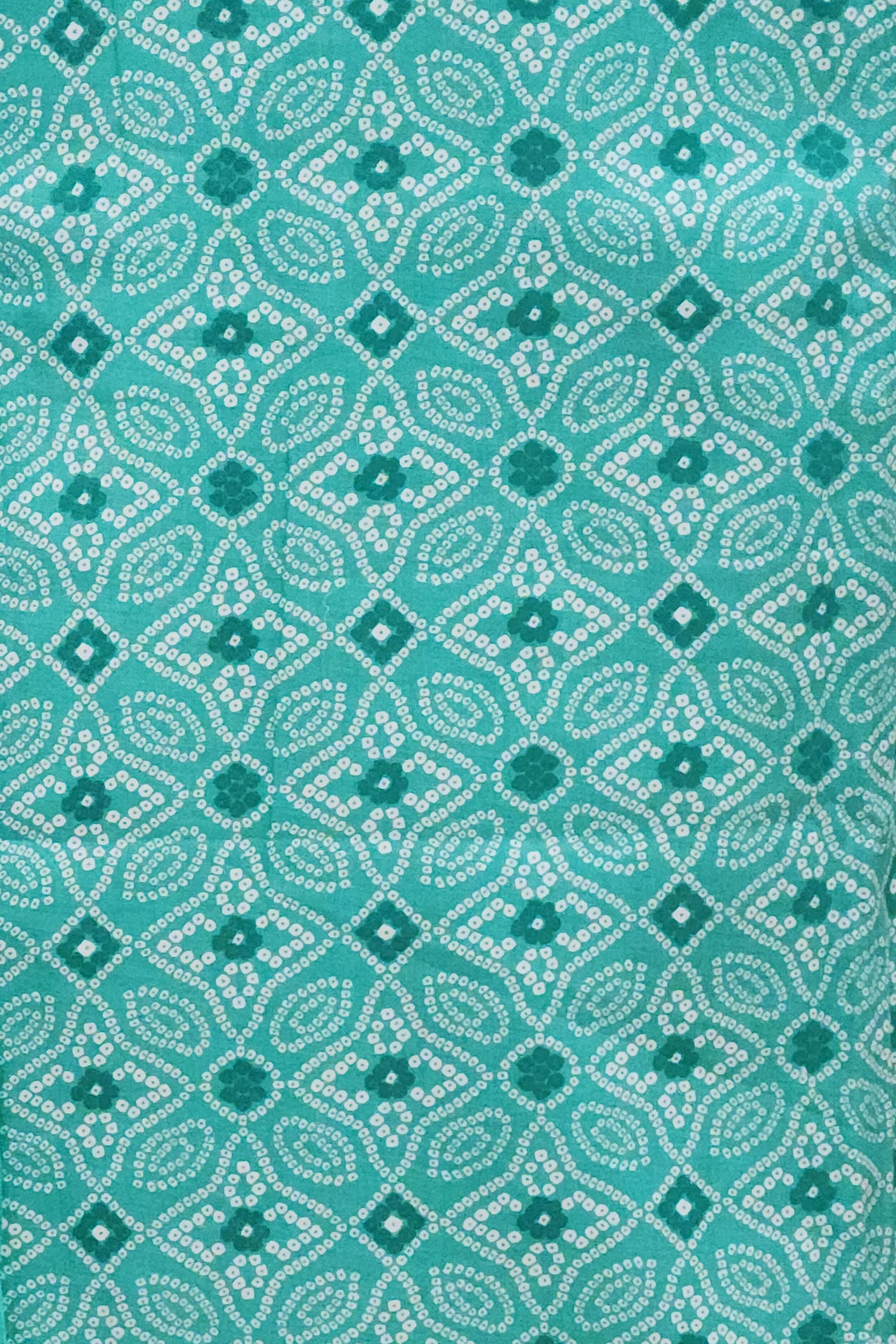 Women's Sea Green Bandhani Printed Cotton Unstitched Suit Set