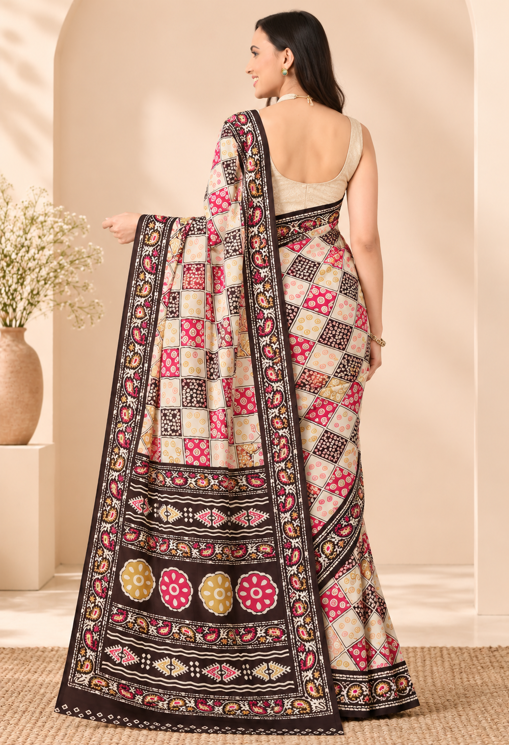 Elegant Multicolour Traditional Printed Saree with Intricate Floral Pallu