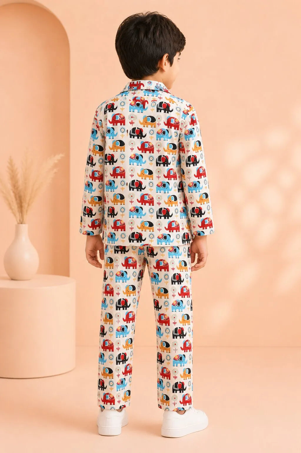 Kids' Elephant Print Cotton Night Suit