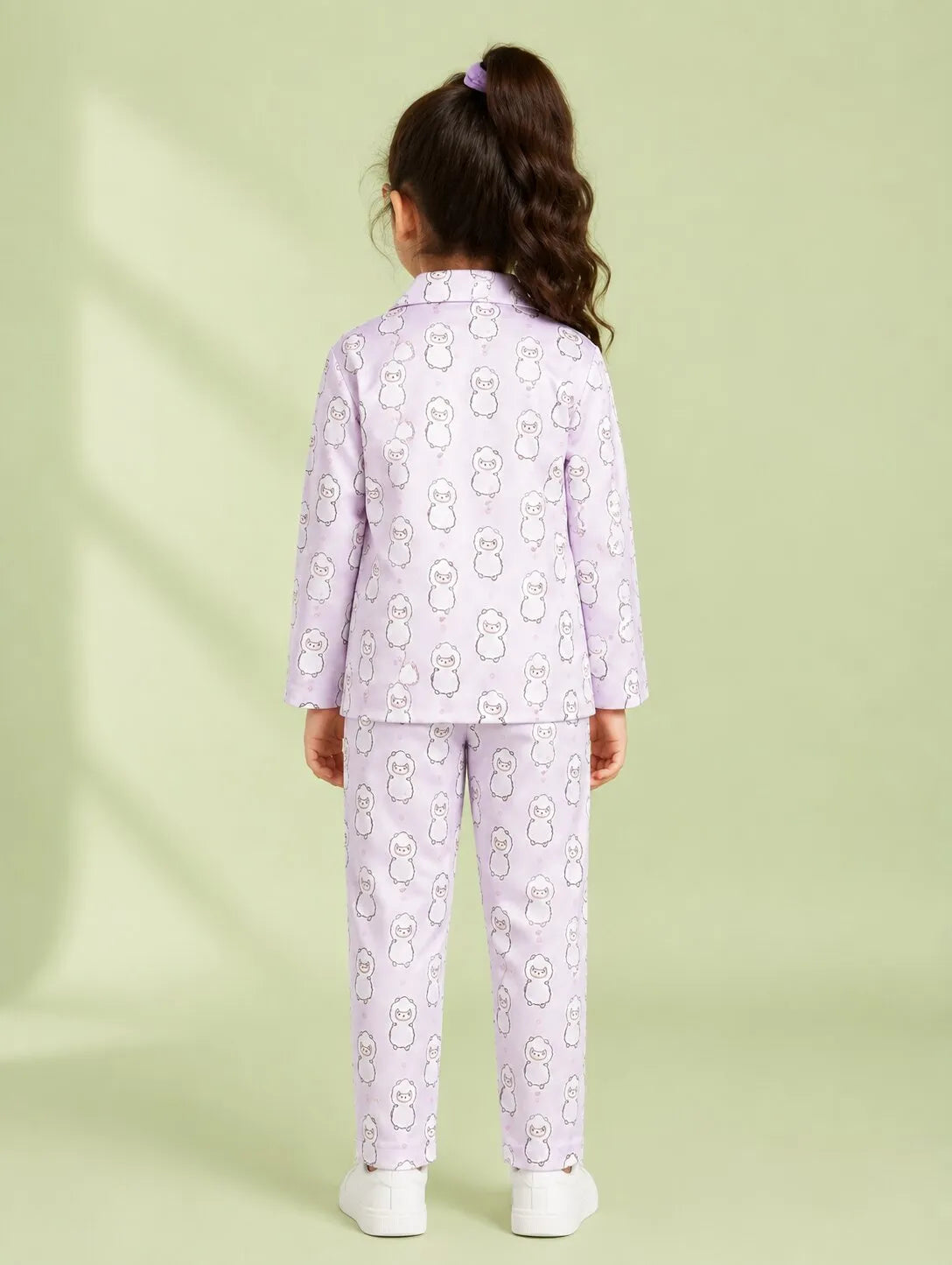 Girls Pink & White Cartoon Print Satin Night Suit Set