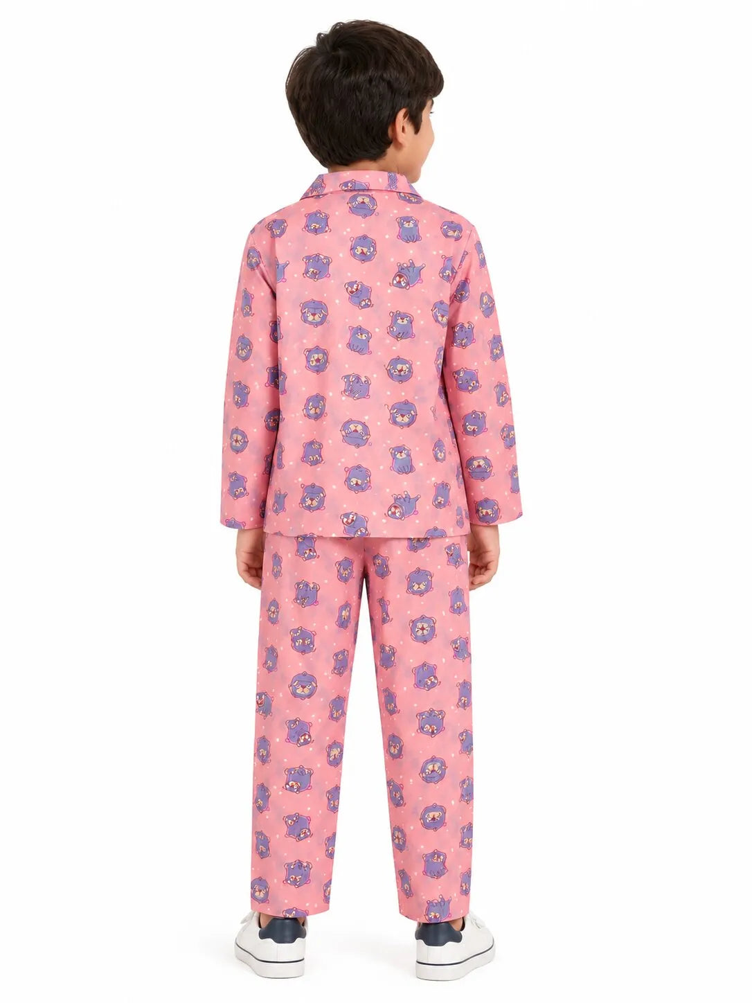 Boys Pink & Grey Pug Printed Pure Cotton Night Suit