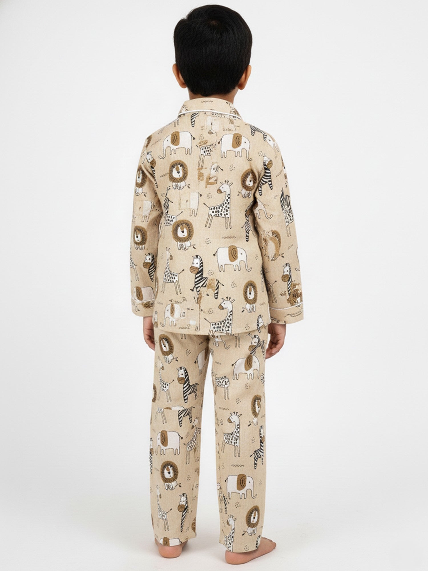 Kids Boys Full Sleeve Collared Pure Cotton Night Suit