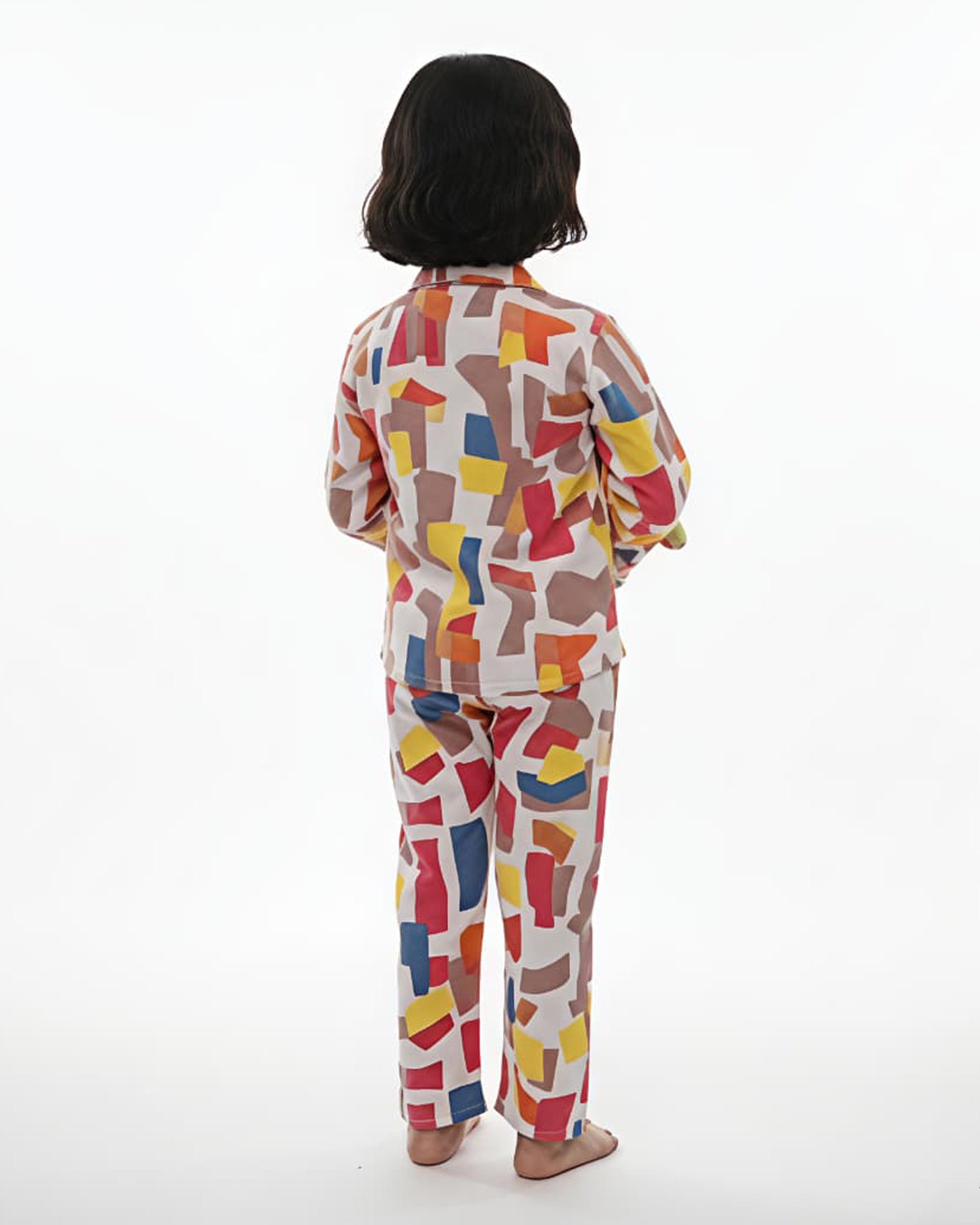 Girls Multi-Colored Abstract Geometric Print Pure Cotton Night Suit