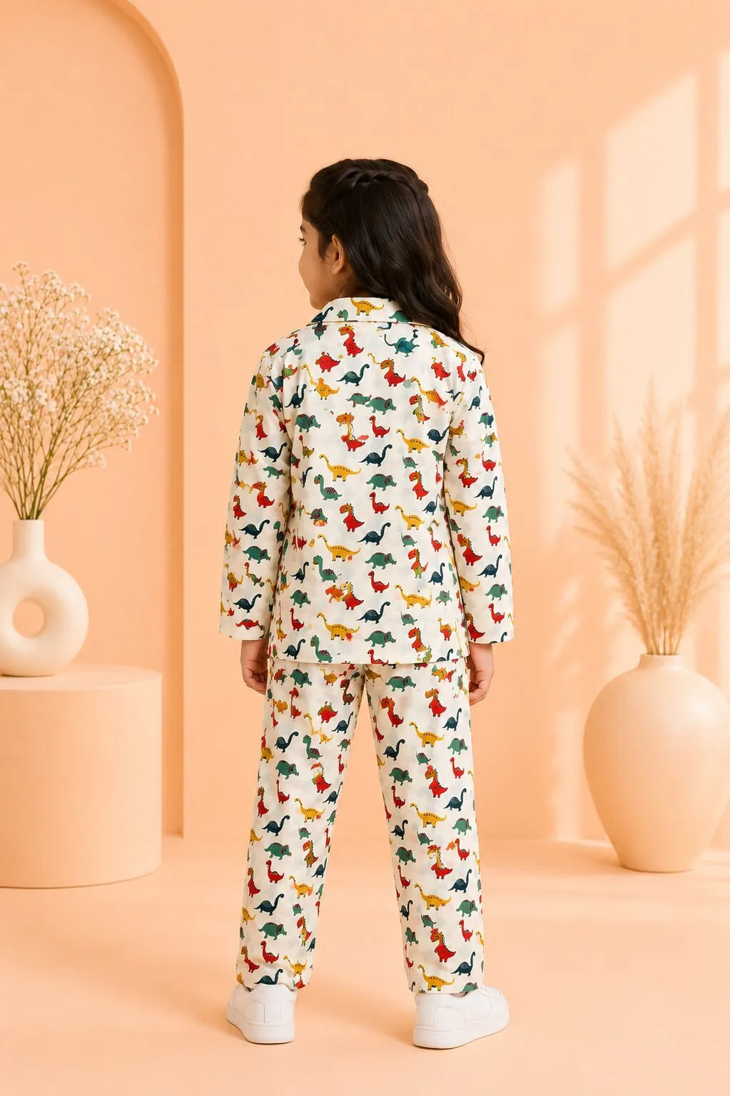 Kids' Dinosaur Print Cotton Girls Night Suit