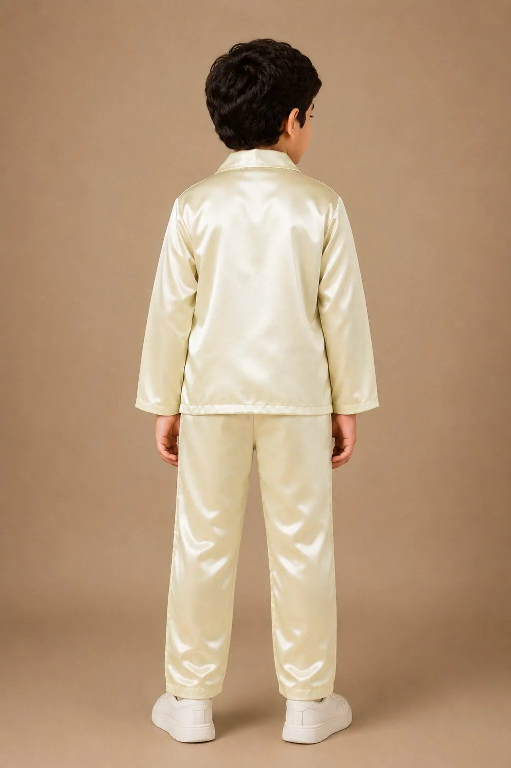 Boys' Luxurious Solid Satin Night Suit – Comfortable Full-Sleeve Button-Down Shirt & Pyjama Set