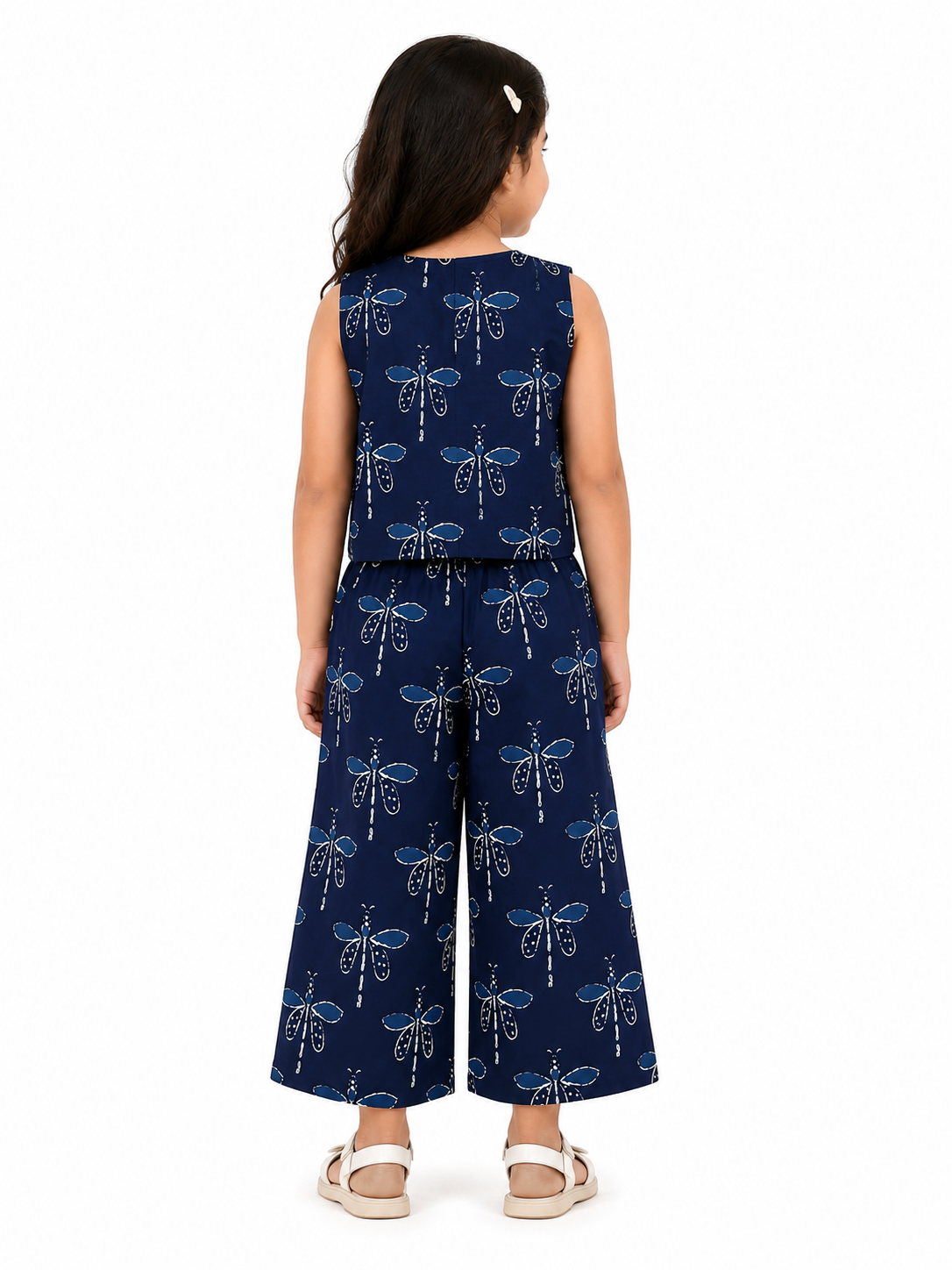 Girls Pure Cotton Floral and Paisley Printed Vest Style Crop Top with Wide-Leg Trousers Co-Ord Set