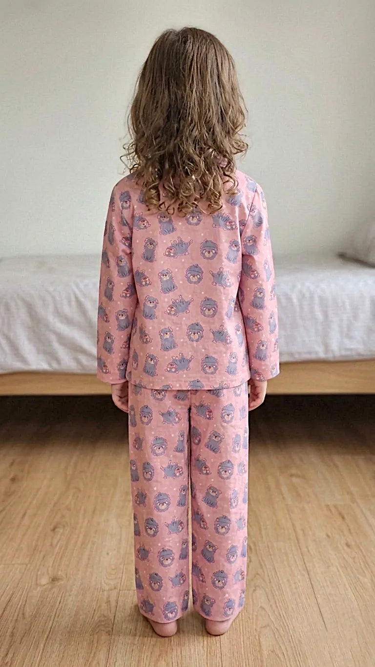 Kids' Pure Cotton Soft Pink Puppy Print  Night Suit