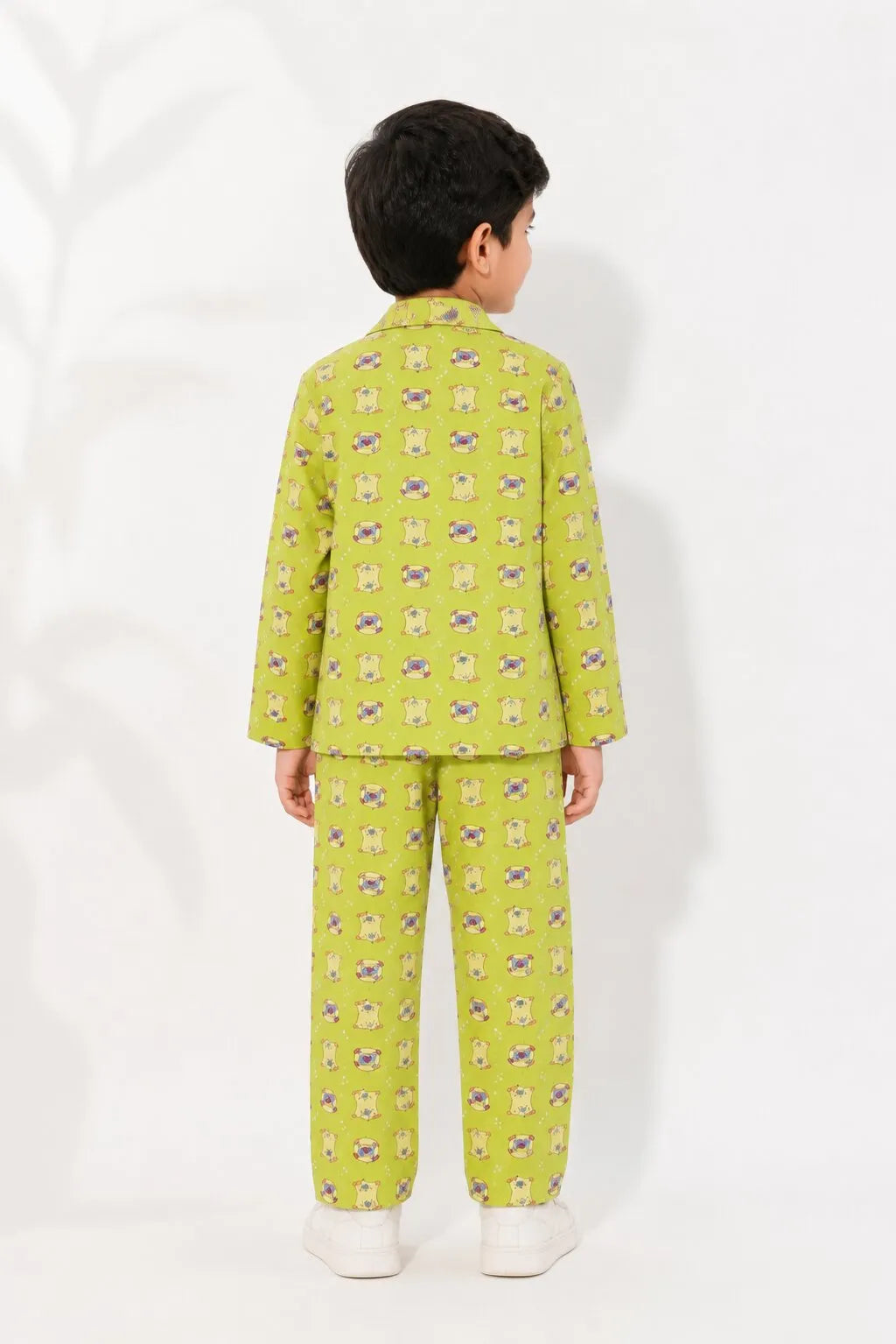 Kids Olive Green & Beige Pug Print Night Suit