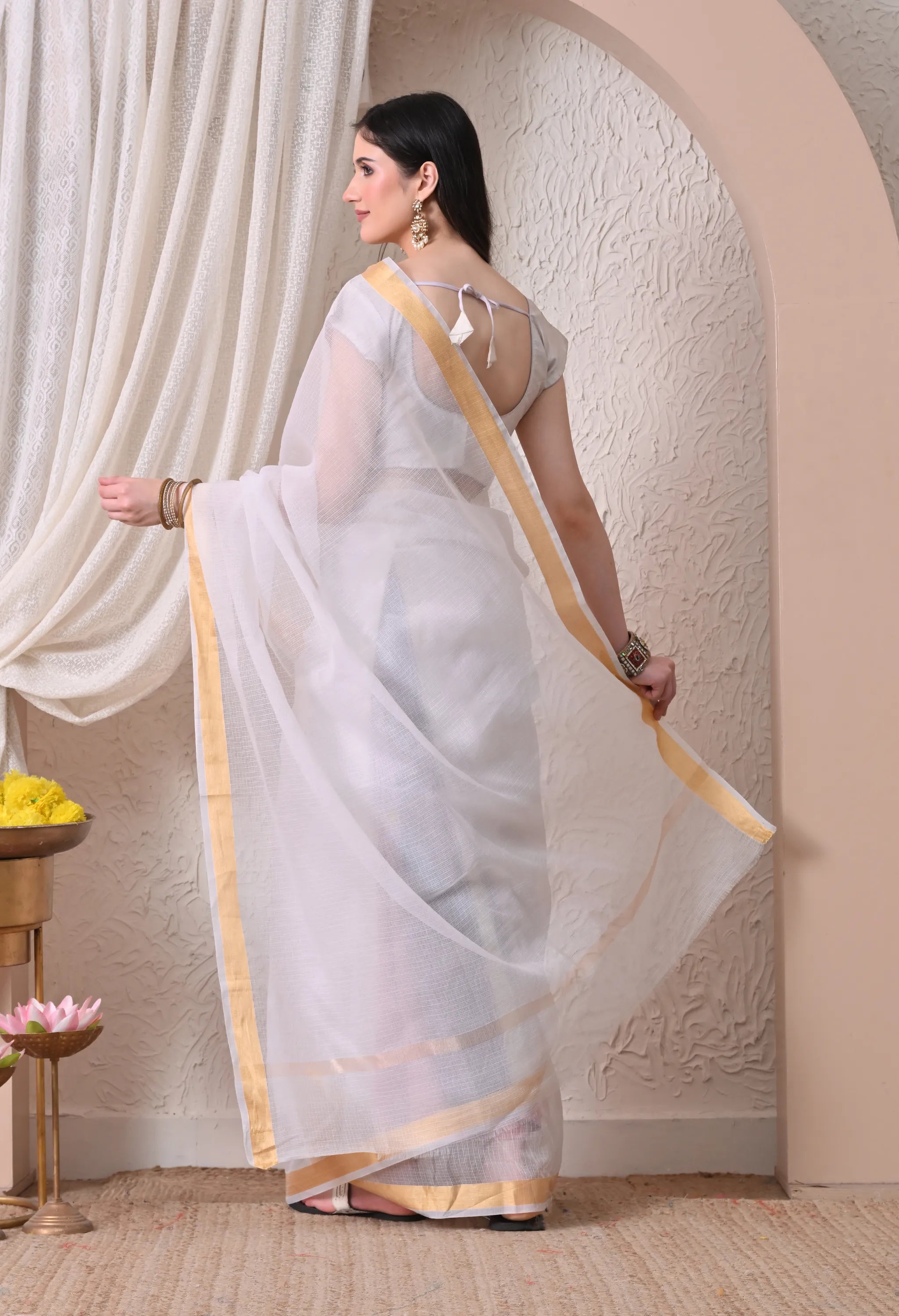 Pure Grace Off-White Cotton Saree with Golden Border