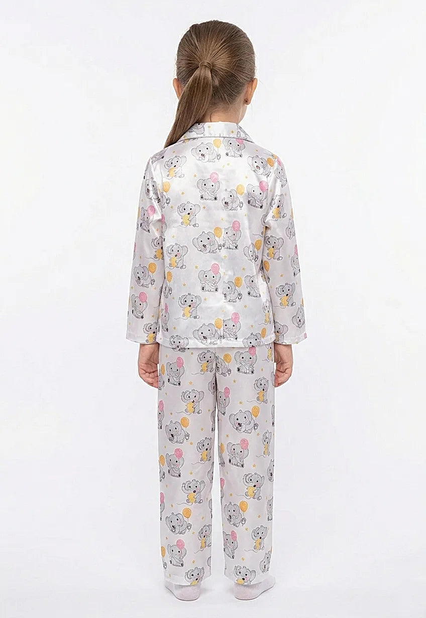 Girls Satin Elephant & Balloon Print Night Suit