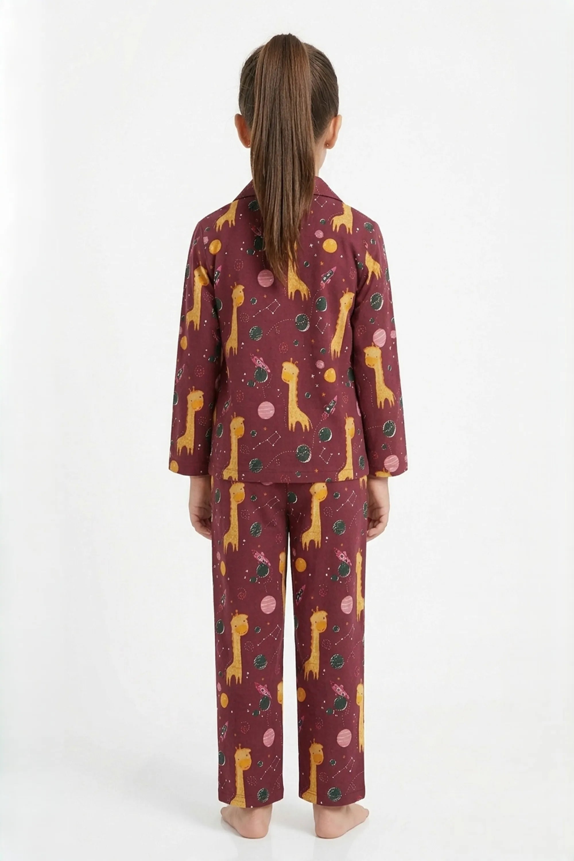 Kids Girls  Maroon & Yellow Printed Pure Cotton Night Suit