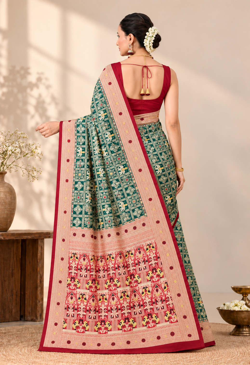 Elegant Multicolour Silk Blend Saree with Intricate Traditional Print