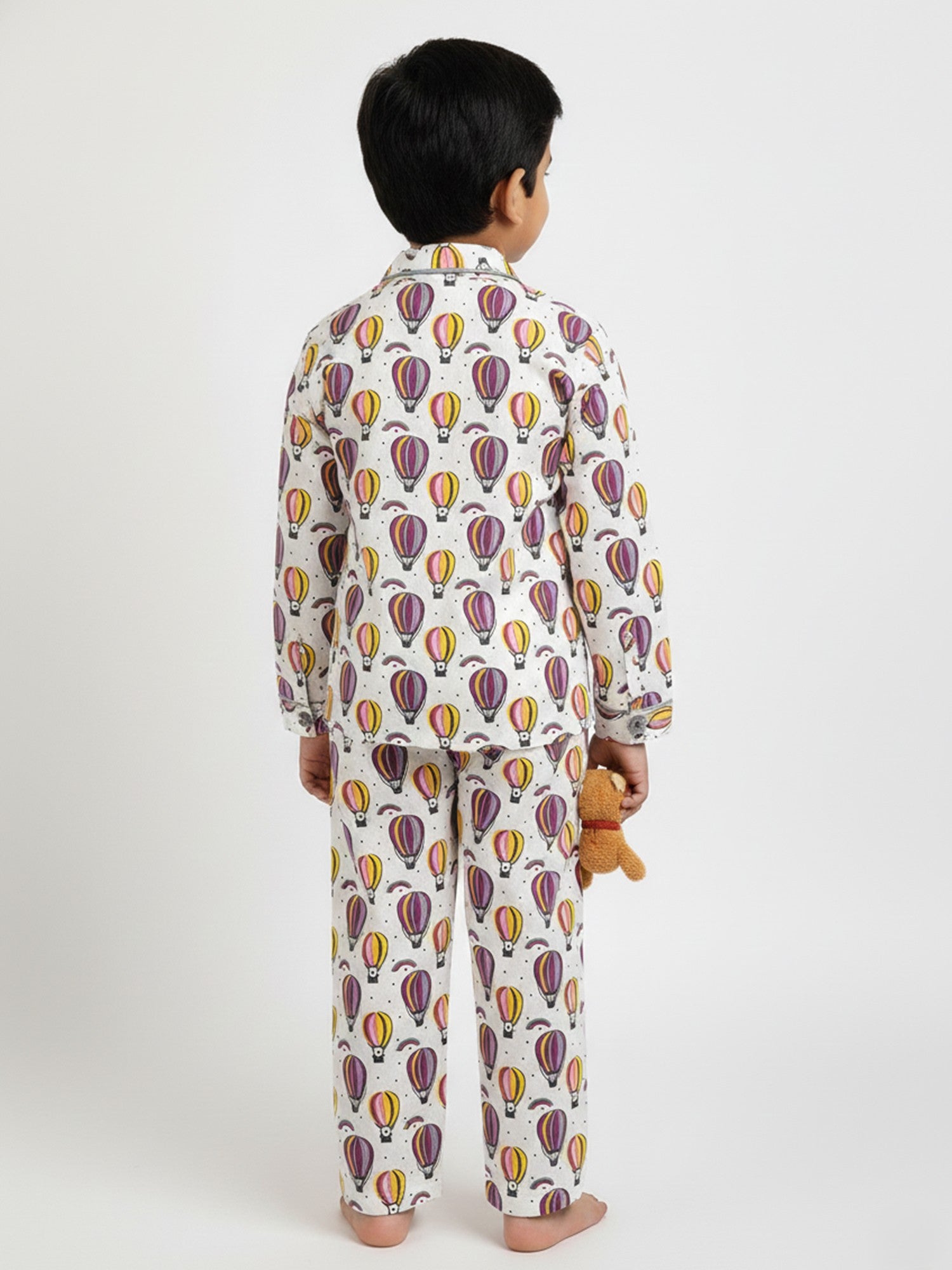 Kids Boys Full Sleeve Collared Pure Cotton Night Suit