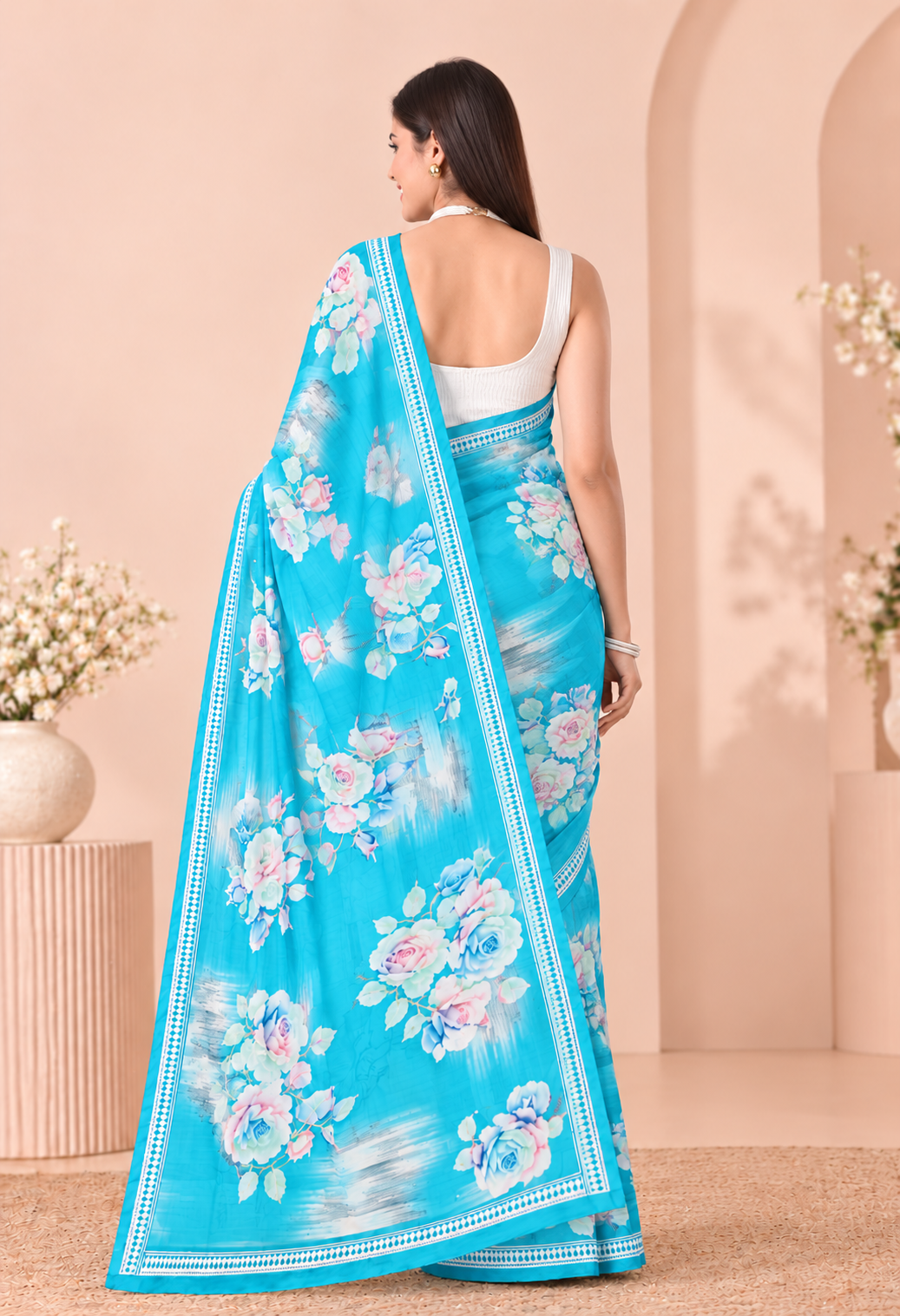 Elegant Green Silk blend Saree with Floral Print