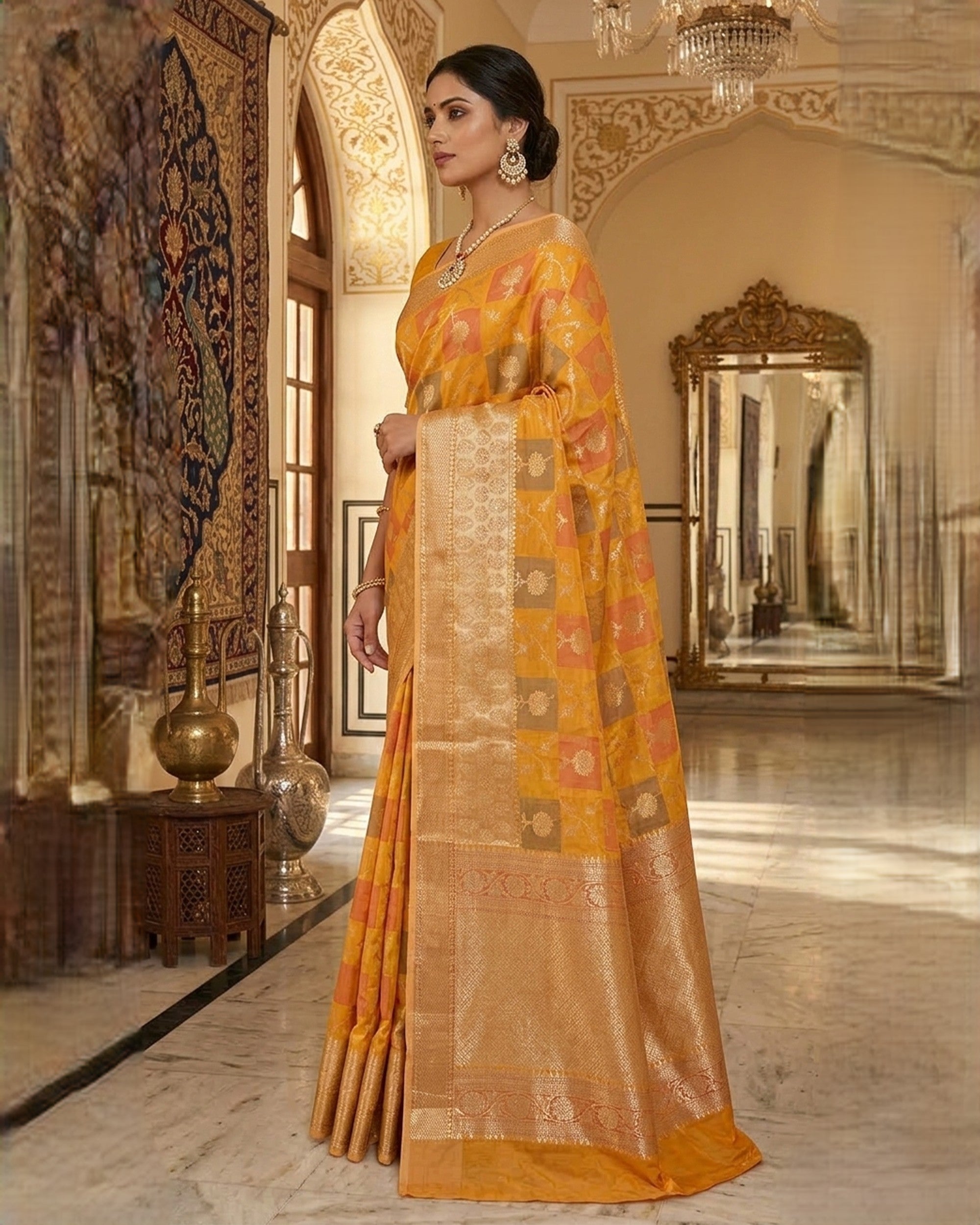 Women Yellow & Gold-Toned Zari Silk Blend Kanjeevaram Saree