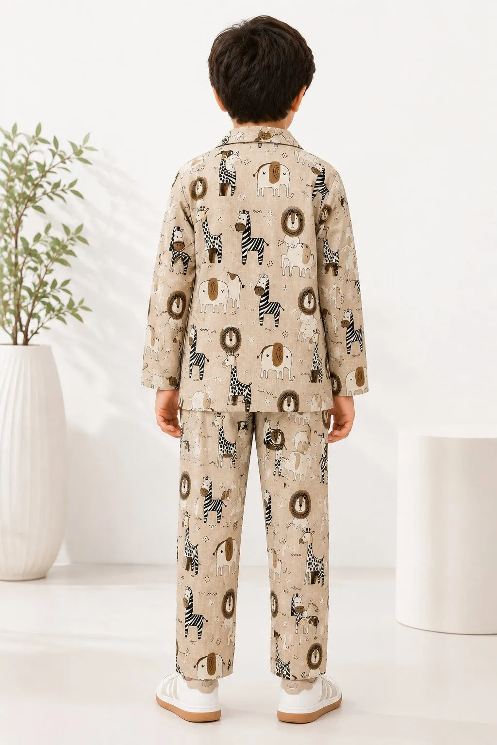 Kids Boys Full Sleeve Collared Pure Cotton Night Suit