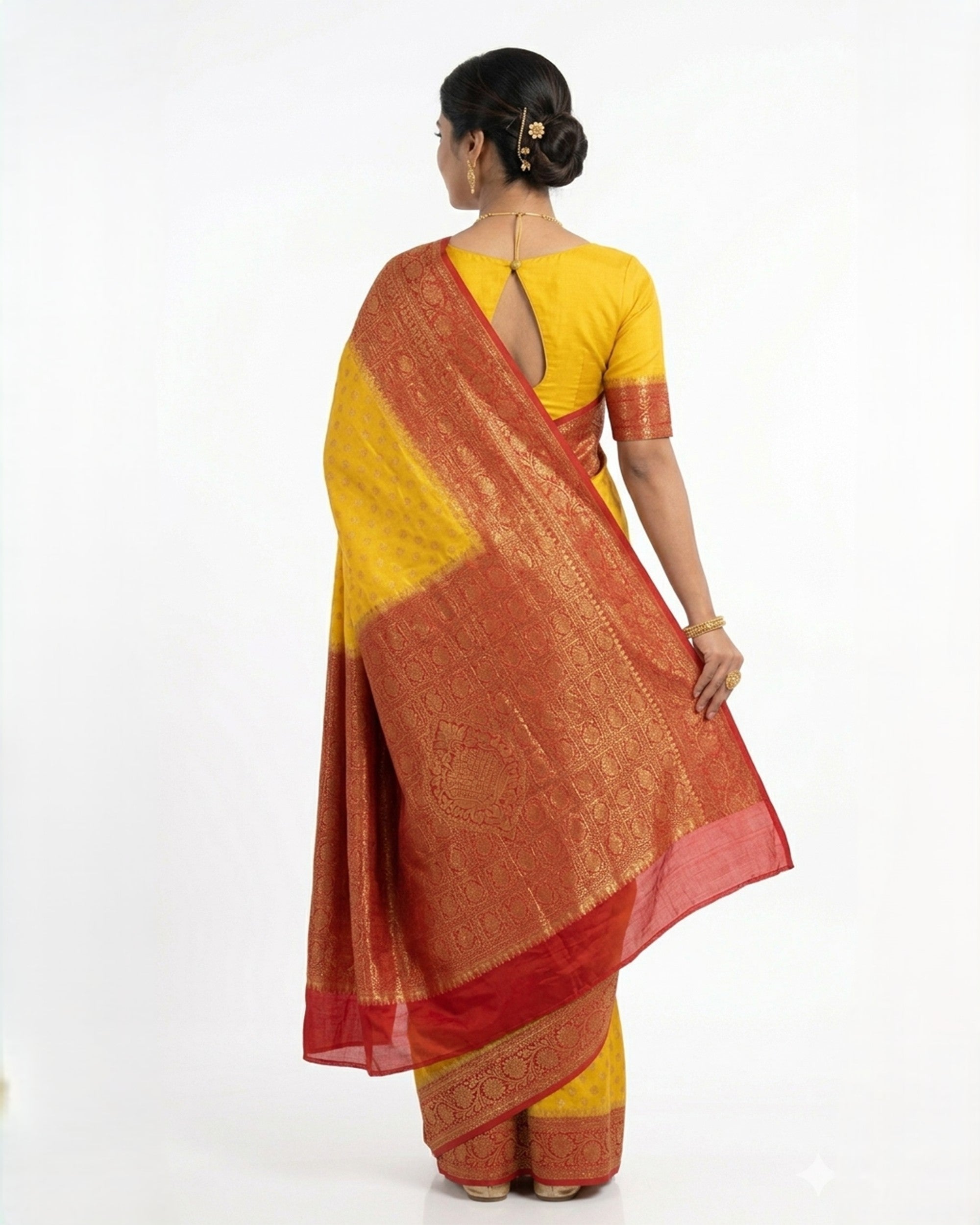 Yellow & Red Woven Design Kanjivaram Silk Saree