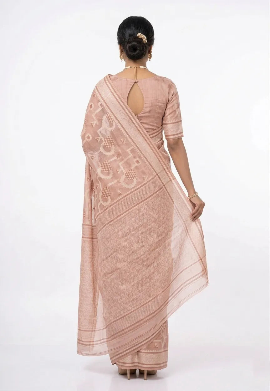 Elegant Rose Gold Woven Design Zari Silk Blend Saree