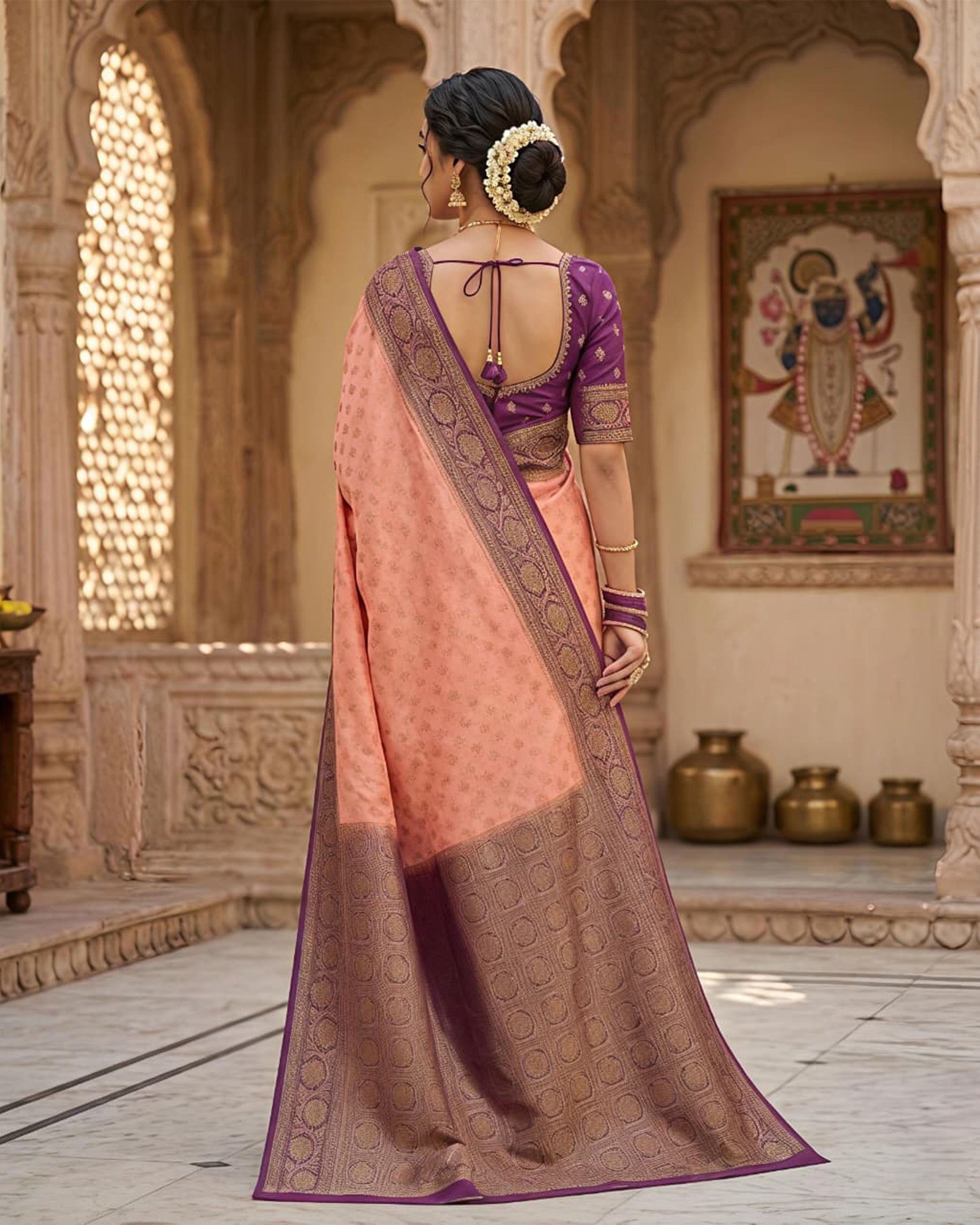 Silk Blend Woven Design Zari Saree with Unstitched Blouse Piece