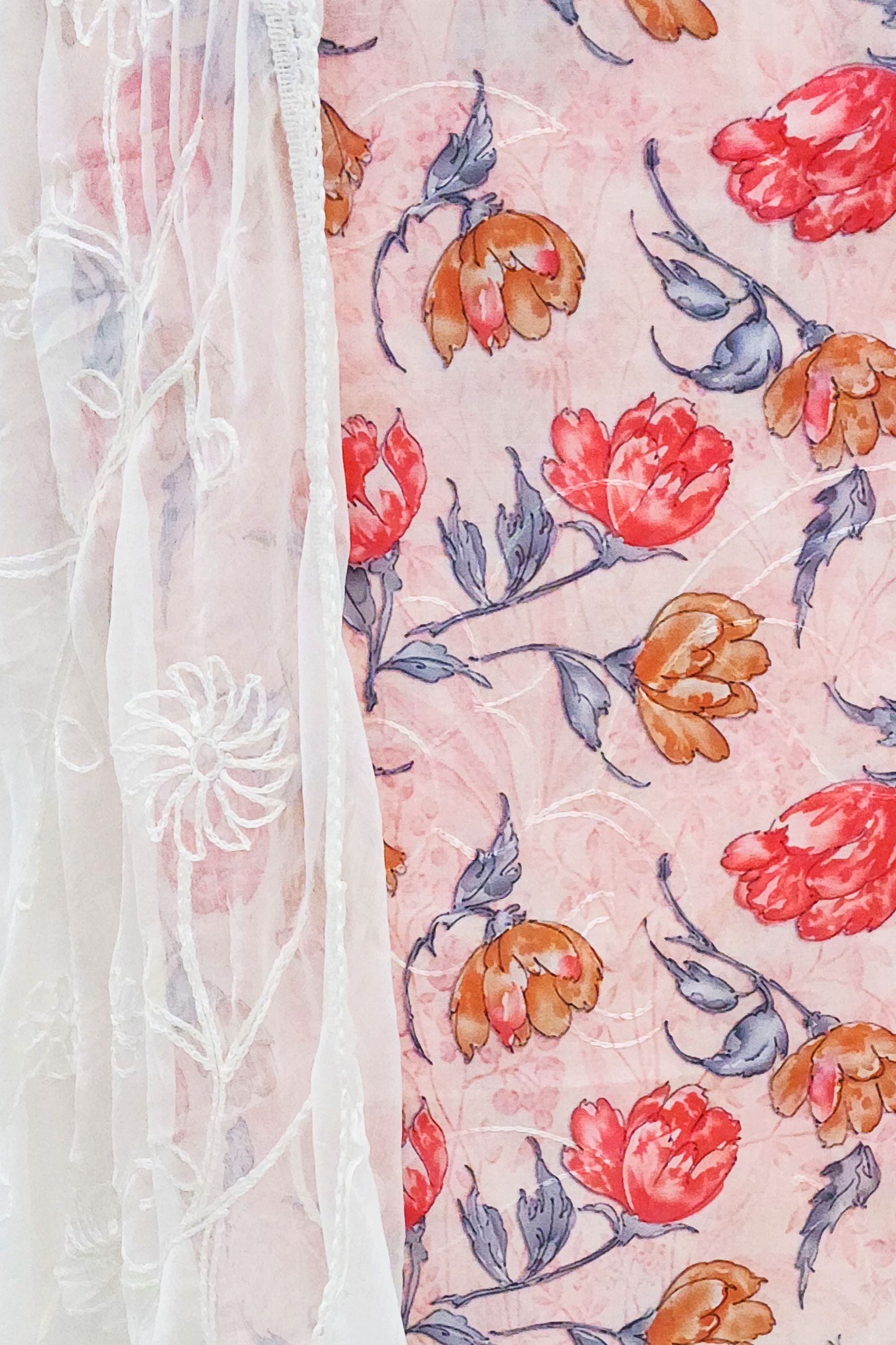 Women's Pure Cotton Peach Pink Floral Print Unstitched Salwar Suit Set