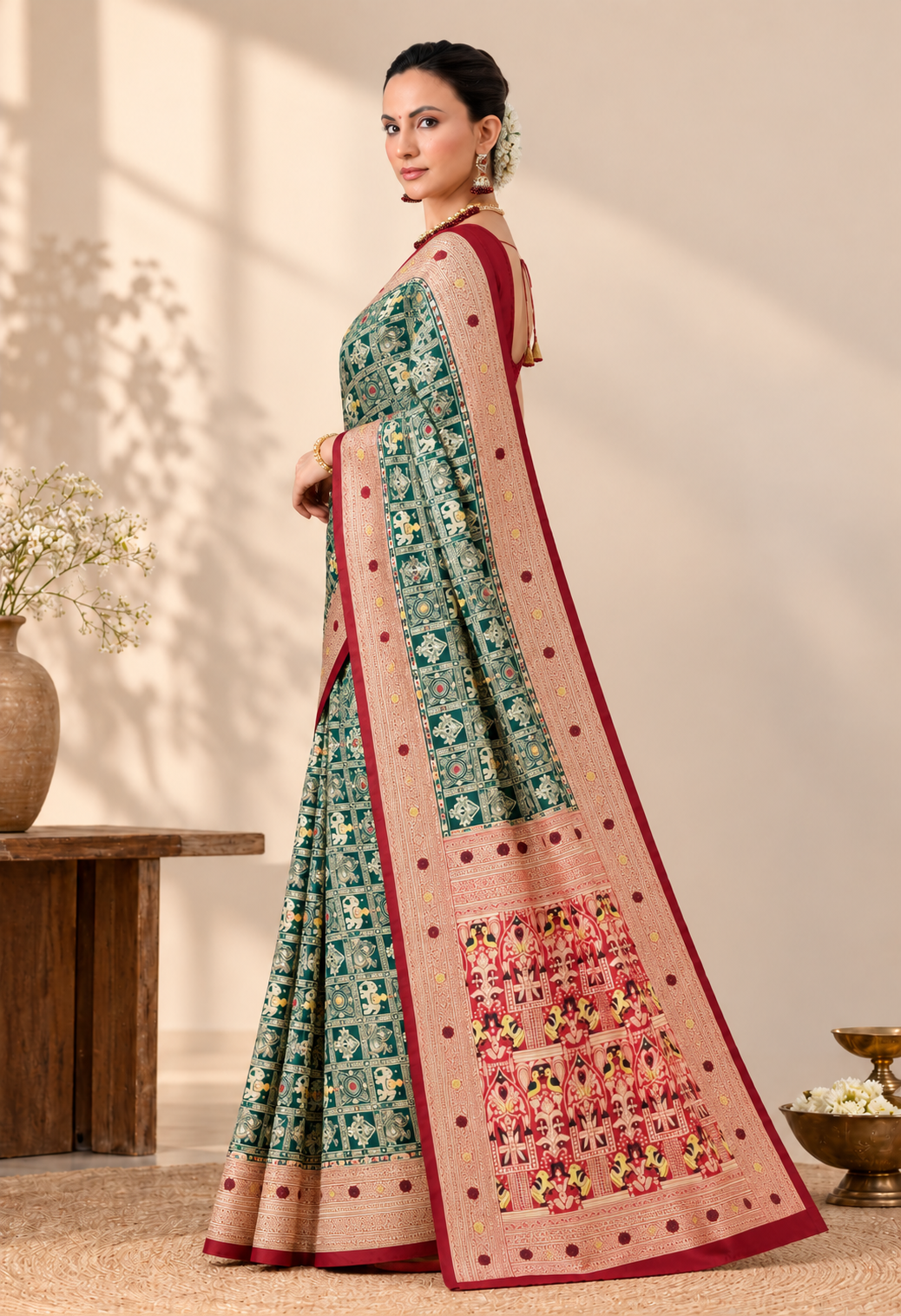 Elegant Multicolour Silk Blend Saree with Intricate Traditional Print