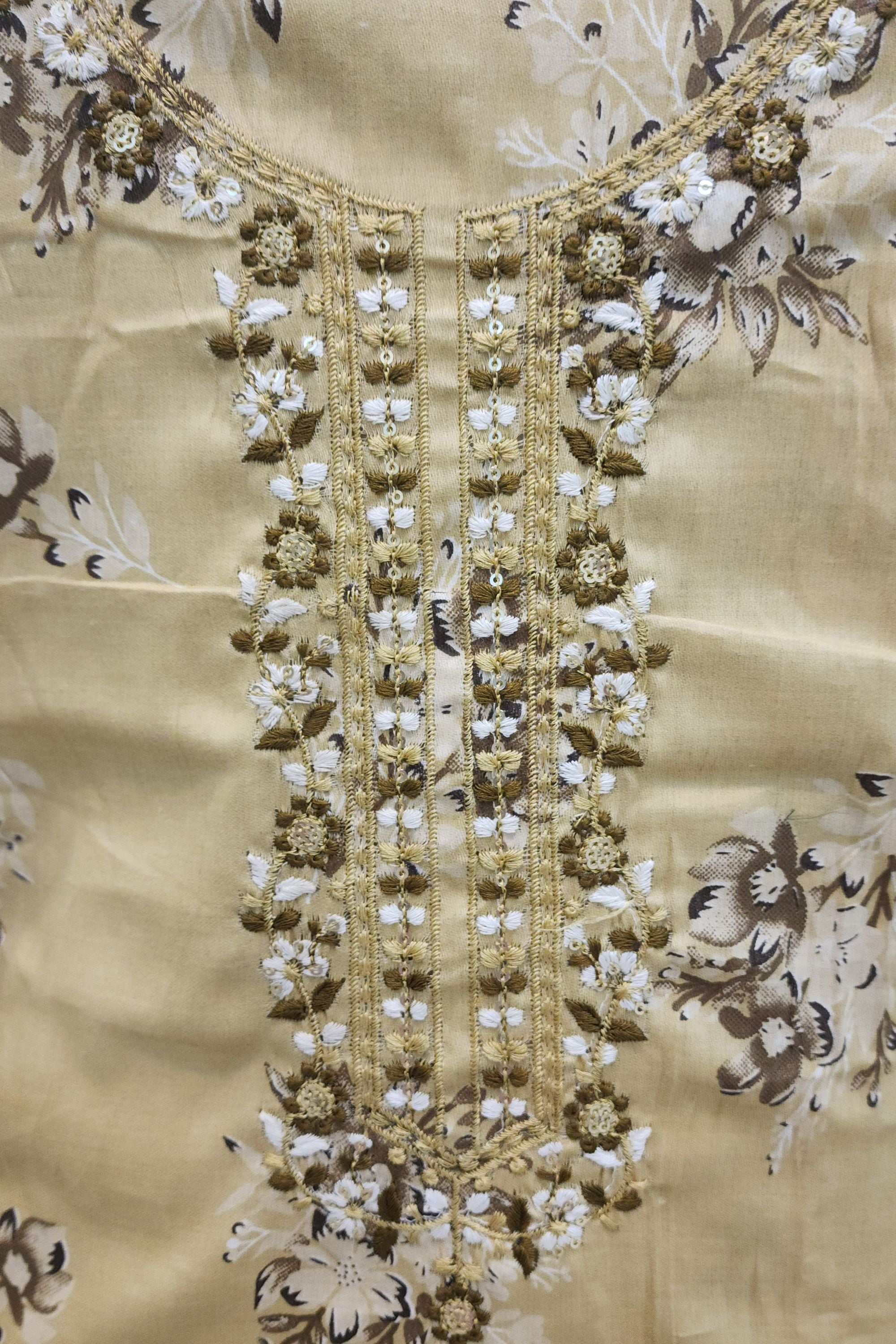 Women's Light Yellow  Floral Printed Cotton Unstitched Suit Set