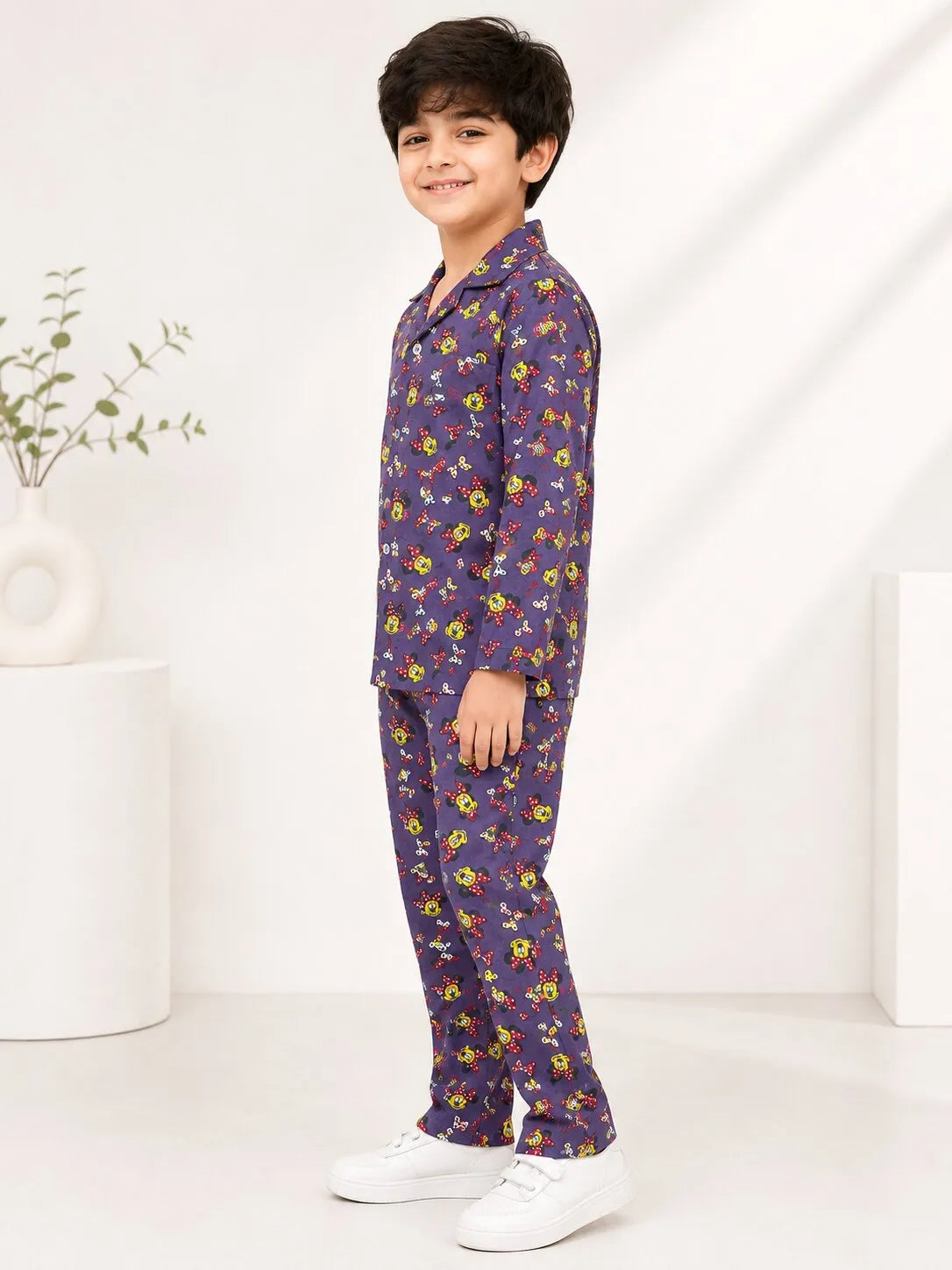 Kids Mauve & Yellow Character Print Night Suit