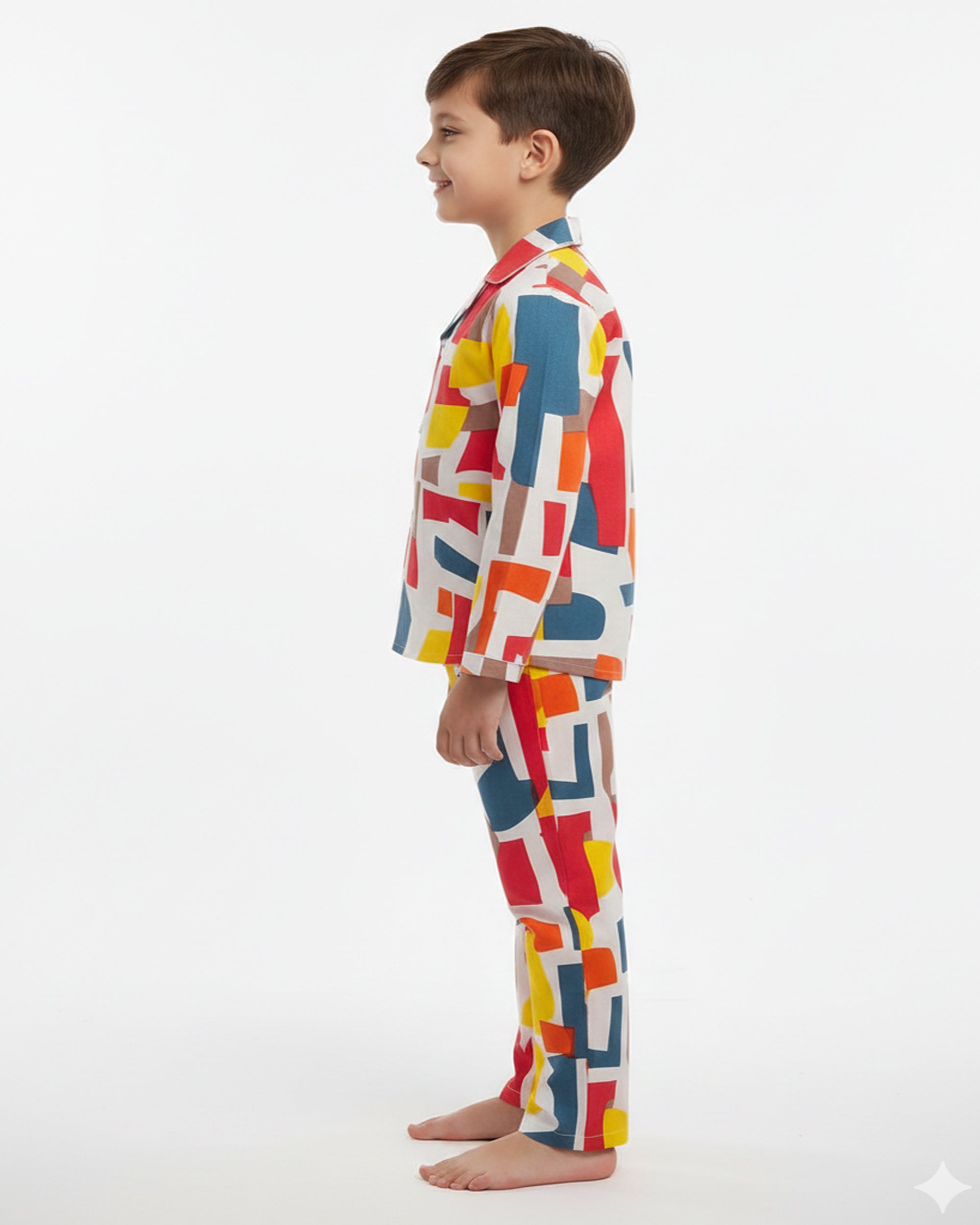 Boys Multi-Colored Abstract Geometric Print Pure Cotton Night Suit