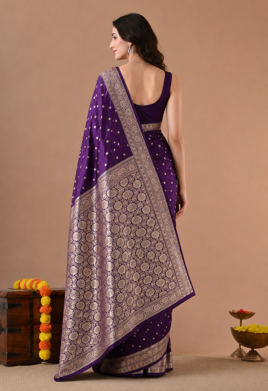 Purple Art Silk Zari Woven Banarasi Saree with Floral Pallu