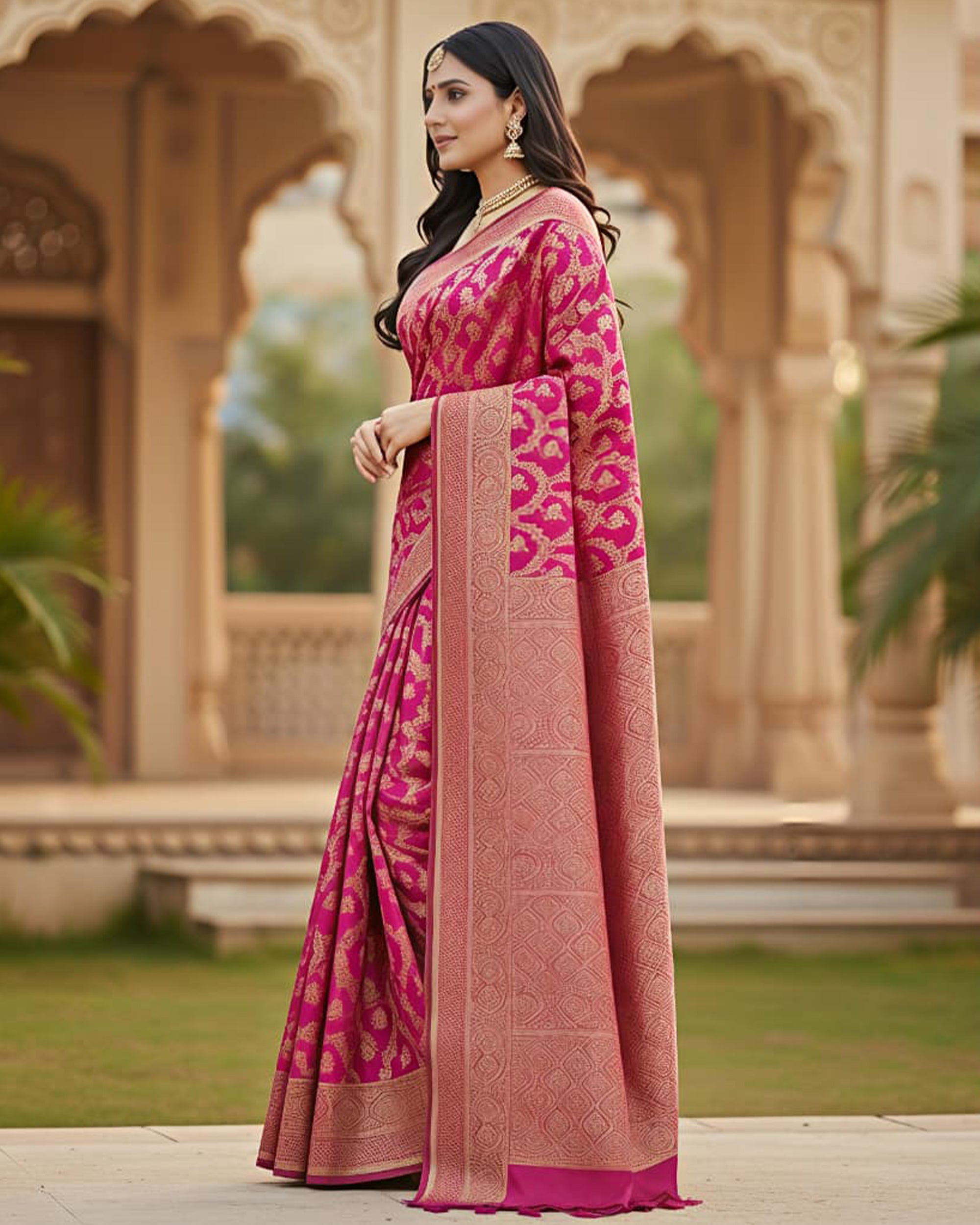 Ethnic Art Silk Woven Design Banarasi Style Saree with Blouse Piece