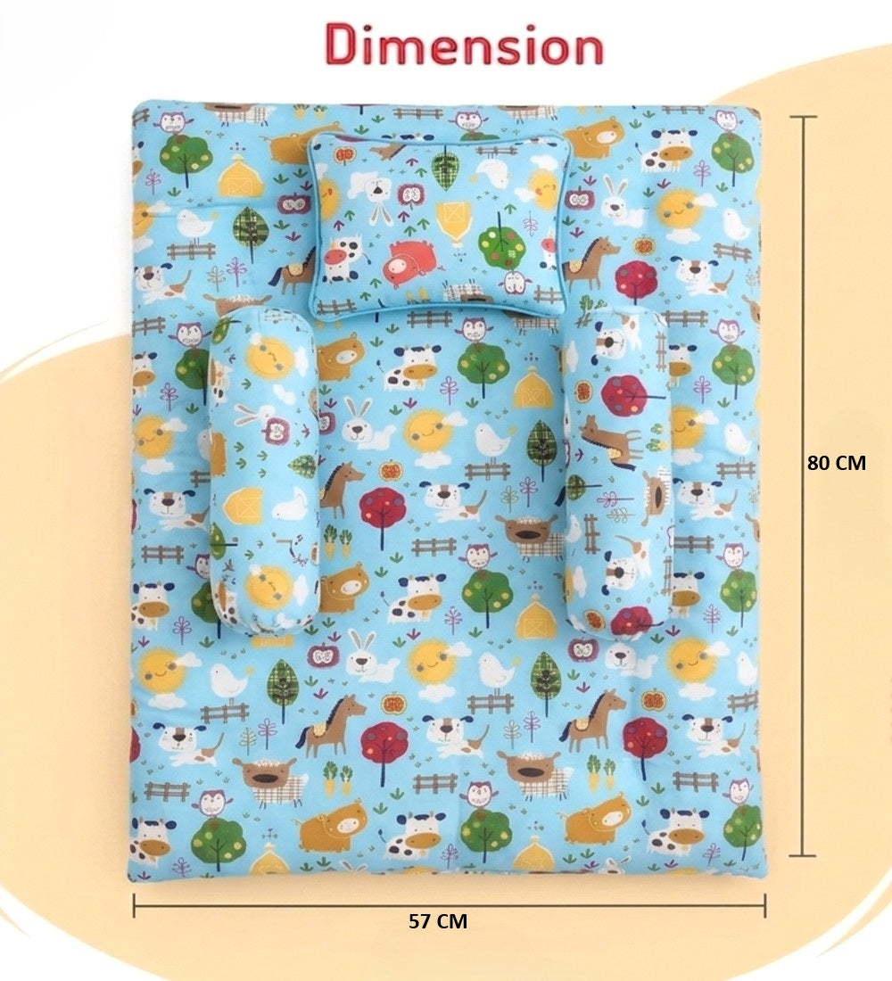 Unisex Infants Blue & White Printed 3-in-1 Bedding Combo – Carry Nest, Mattress with Net & Gadda Set