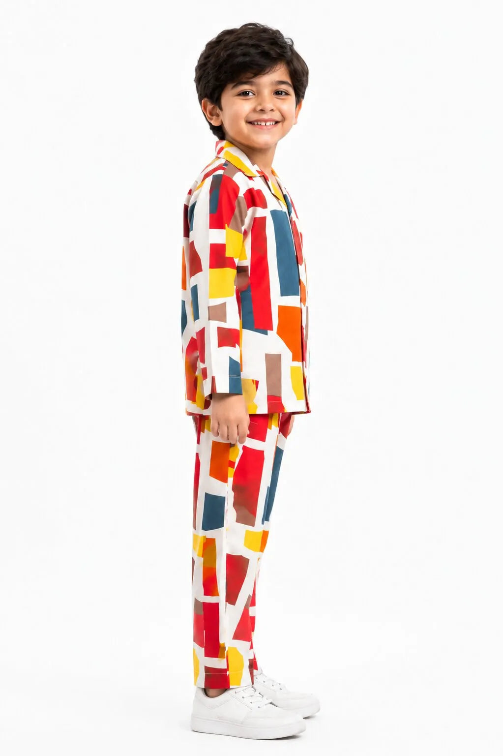 Boys Multi-Colored Abstract Geometric Print Pure Cotton Night Suit