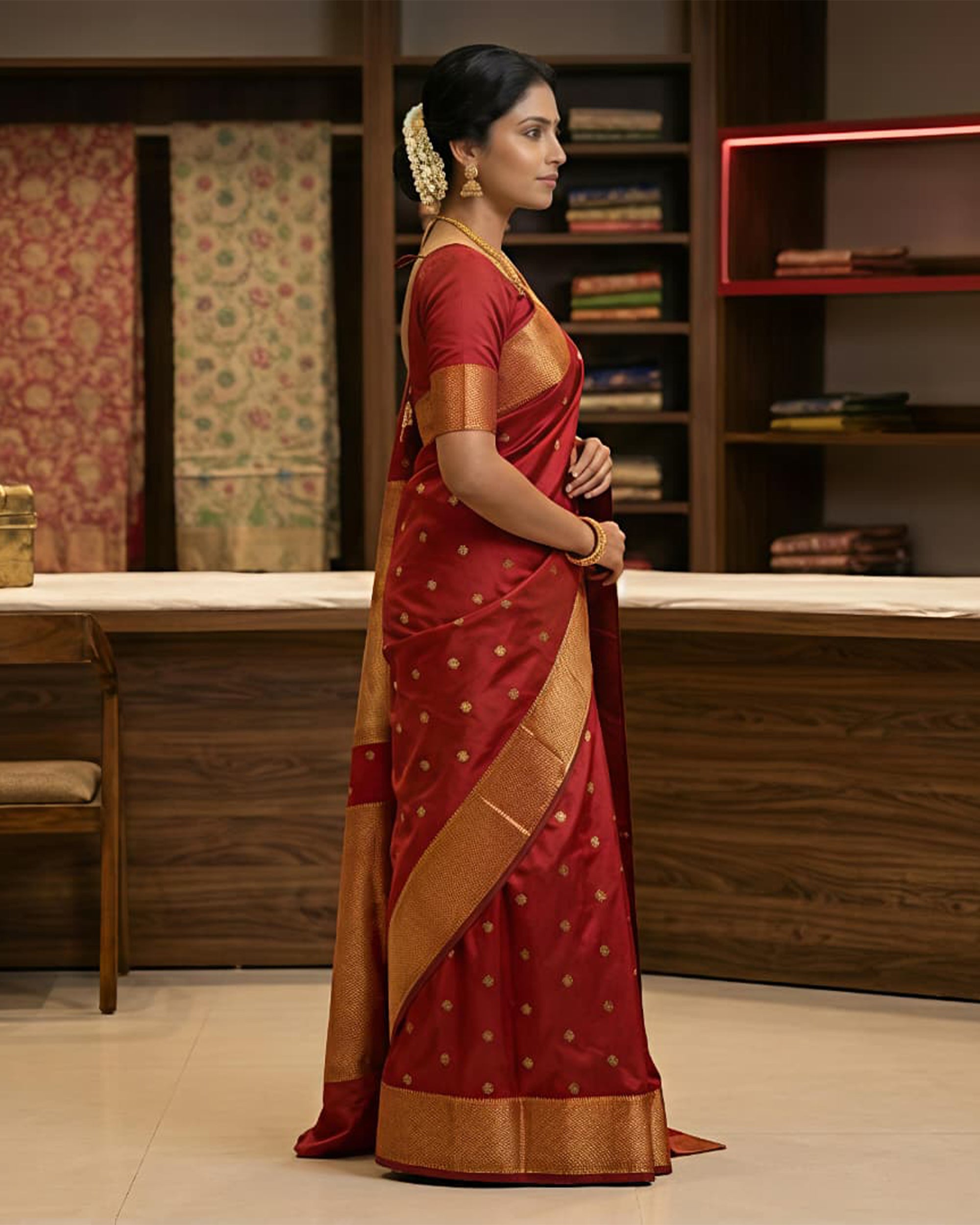 Women Red & Gold-Toned Woven Design Art Silk Kanjeevaram Saree