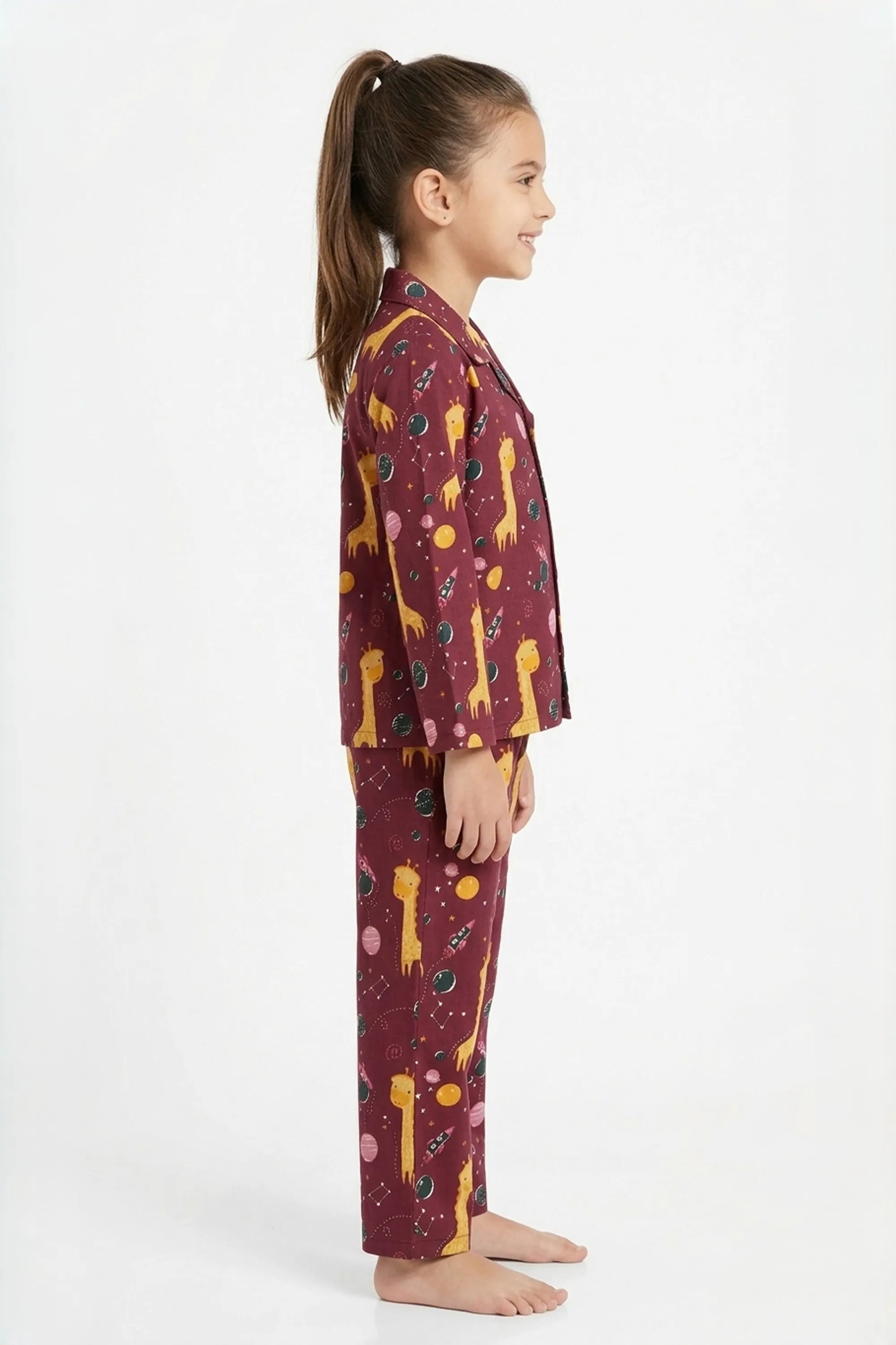 Kids Girls  Maroon & Yellow Printed Pure Cotton Night Suit