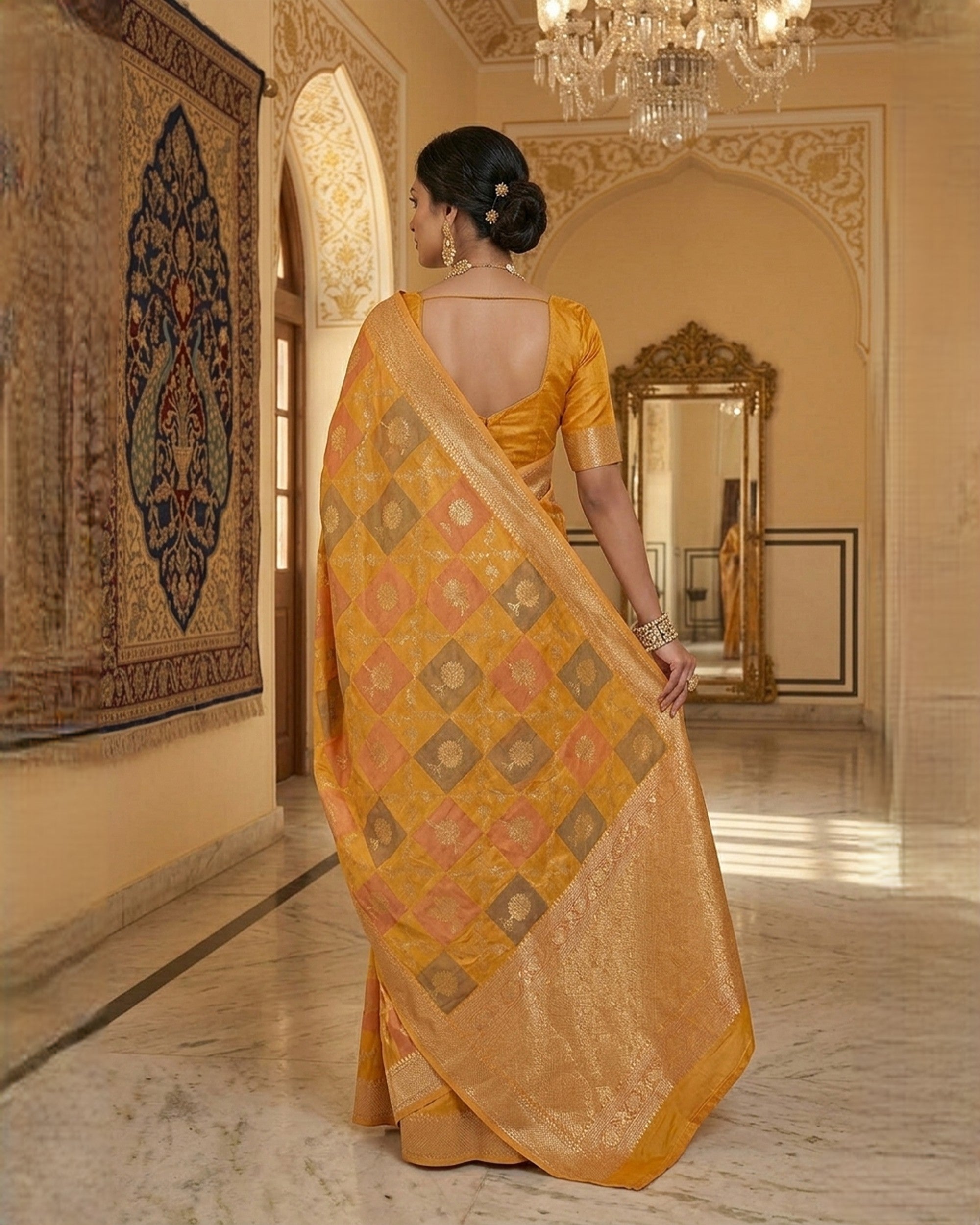 Women Yellow & Gold-Toned Zari Silk Blend Kanjeevaram Saree
