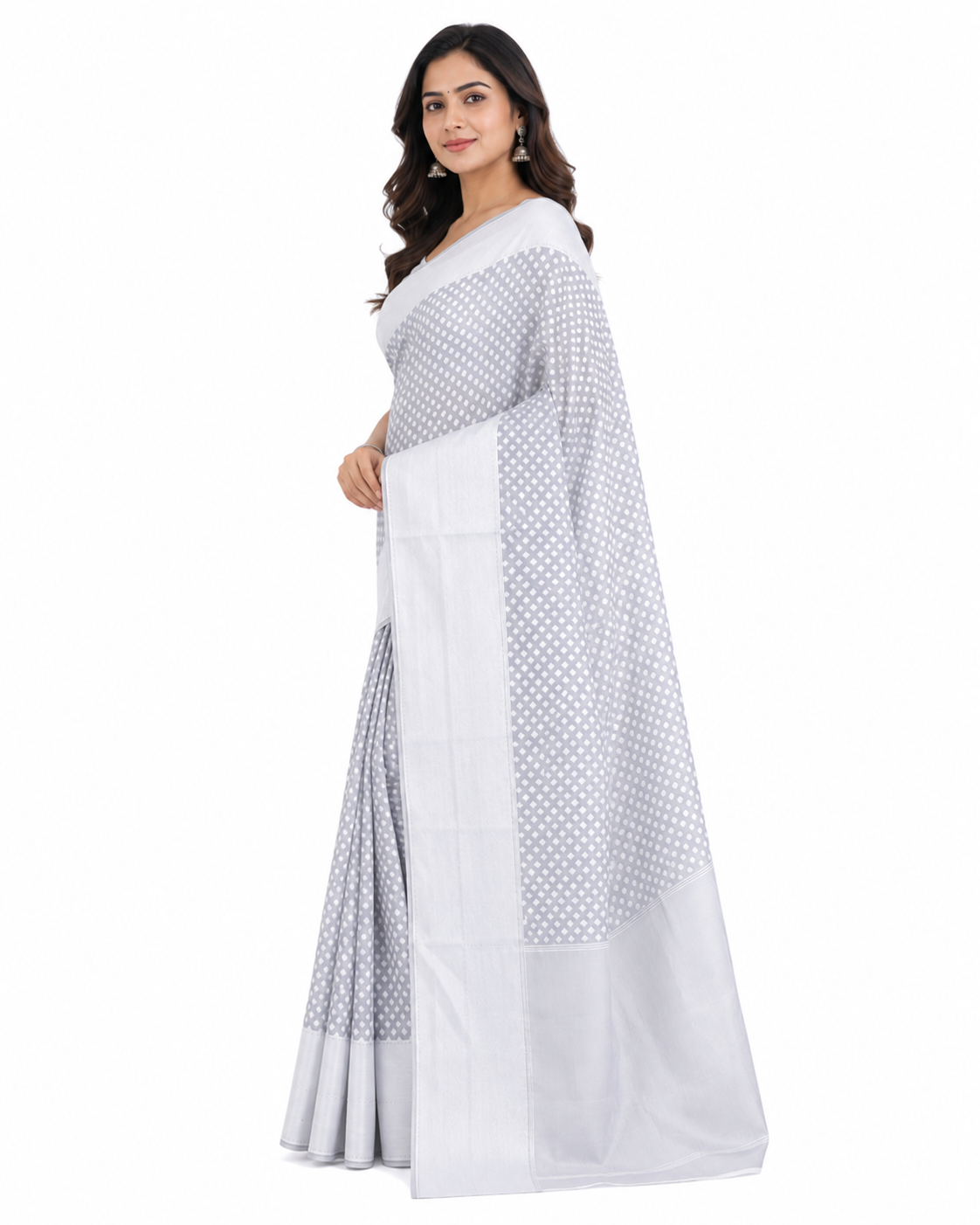 Steel Grey & Silver-Toned Woven Design Banarasi Saree with Unstitched Blouse