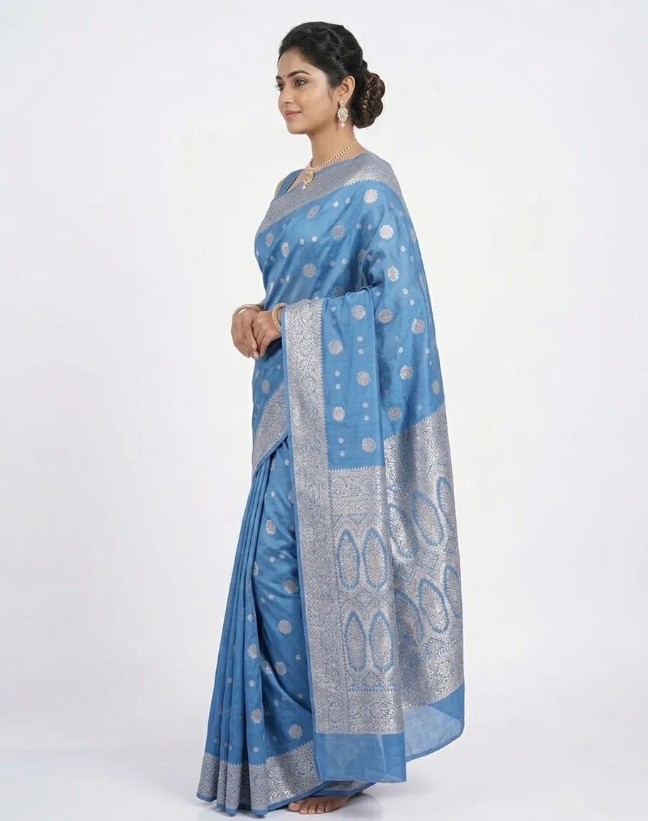 Blue & Silver Woven Design Banarasi Silk Saree