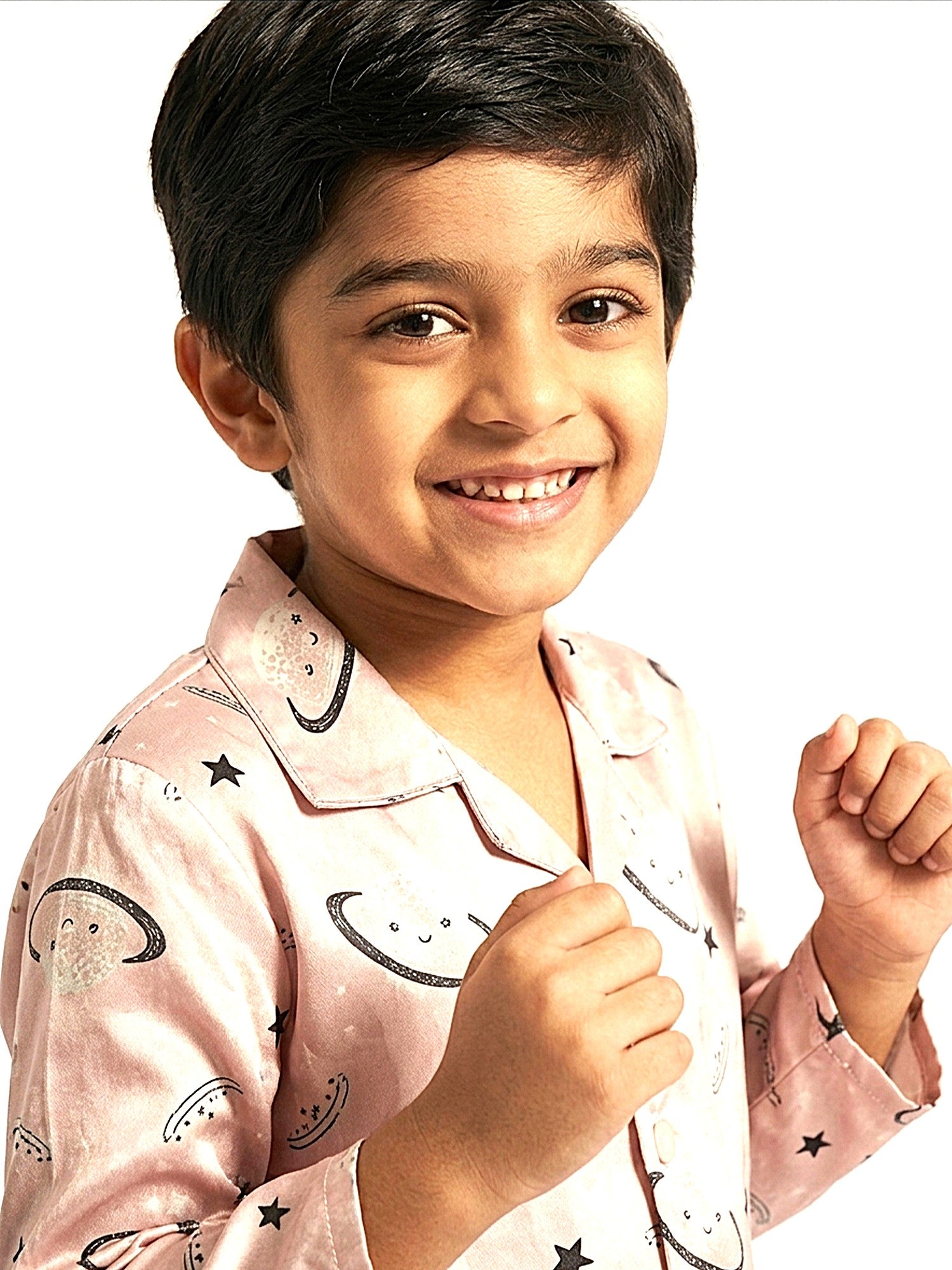 Boys Pink Celestial Printed Satin Night Suit Set