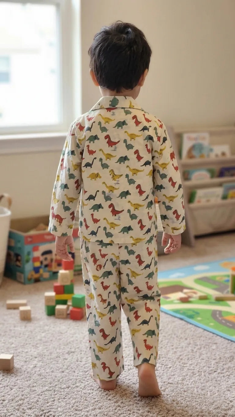 Kids' Dinosaur Print Cotton Night Suit