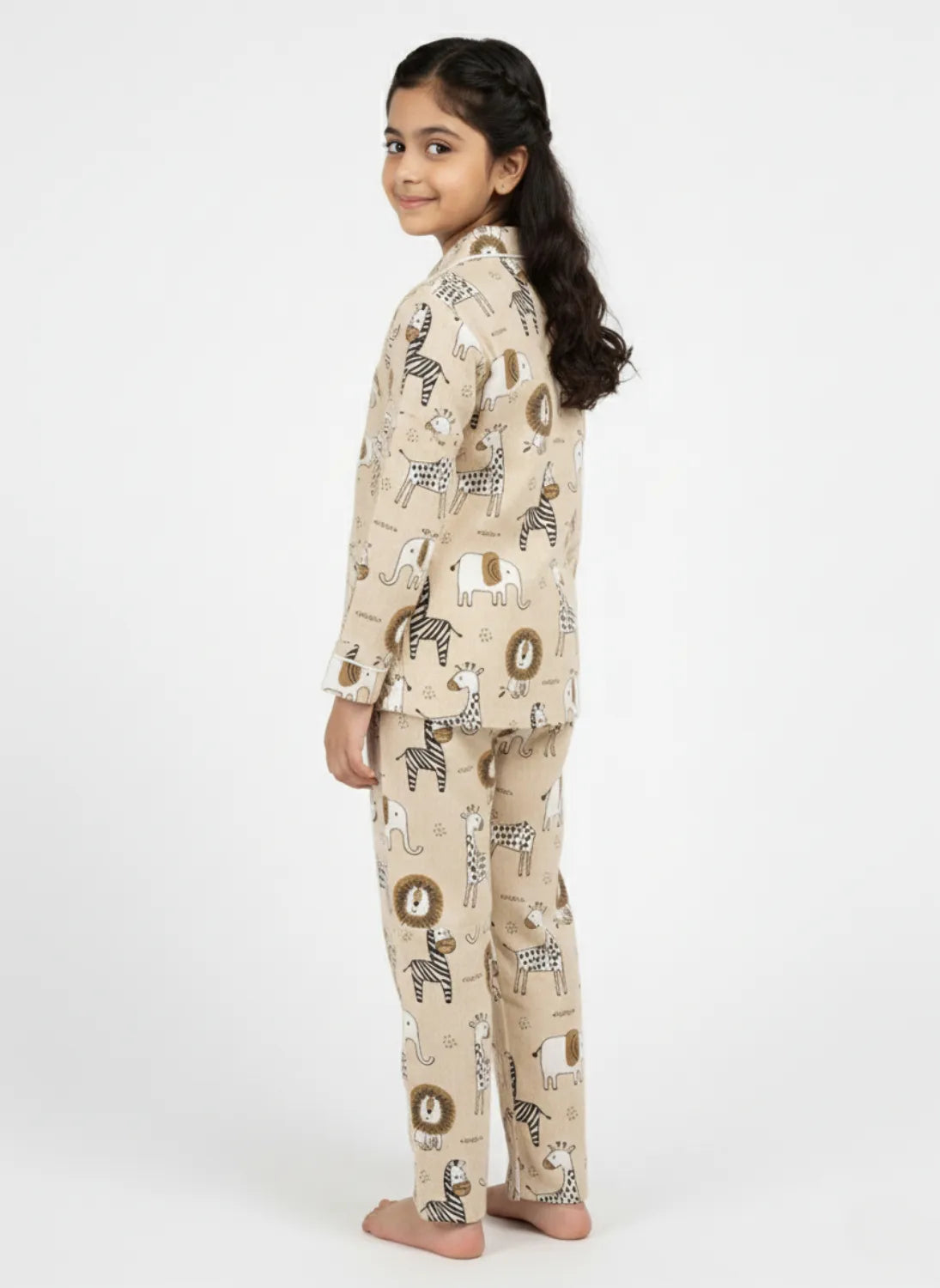 Kids Girls Full Sleeve Collared Pure Cotton Night Suit