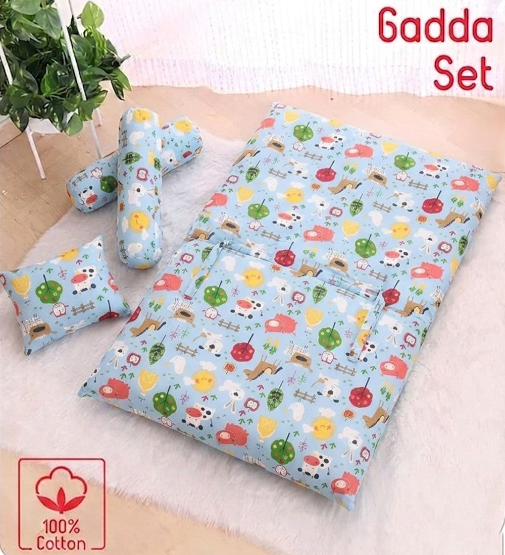 Unisex Blue Cotton Printed 4-Piece Baby Bedding Set