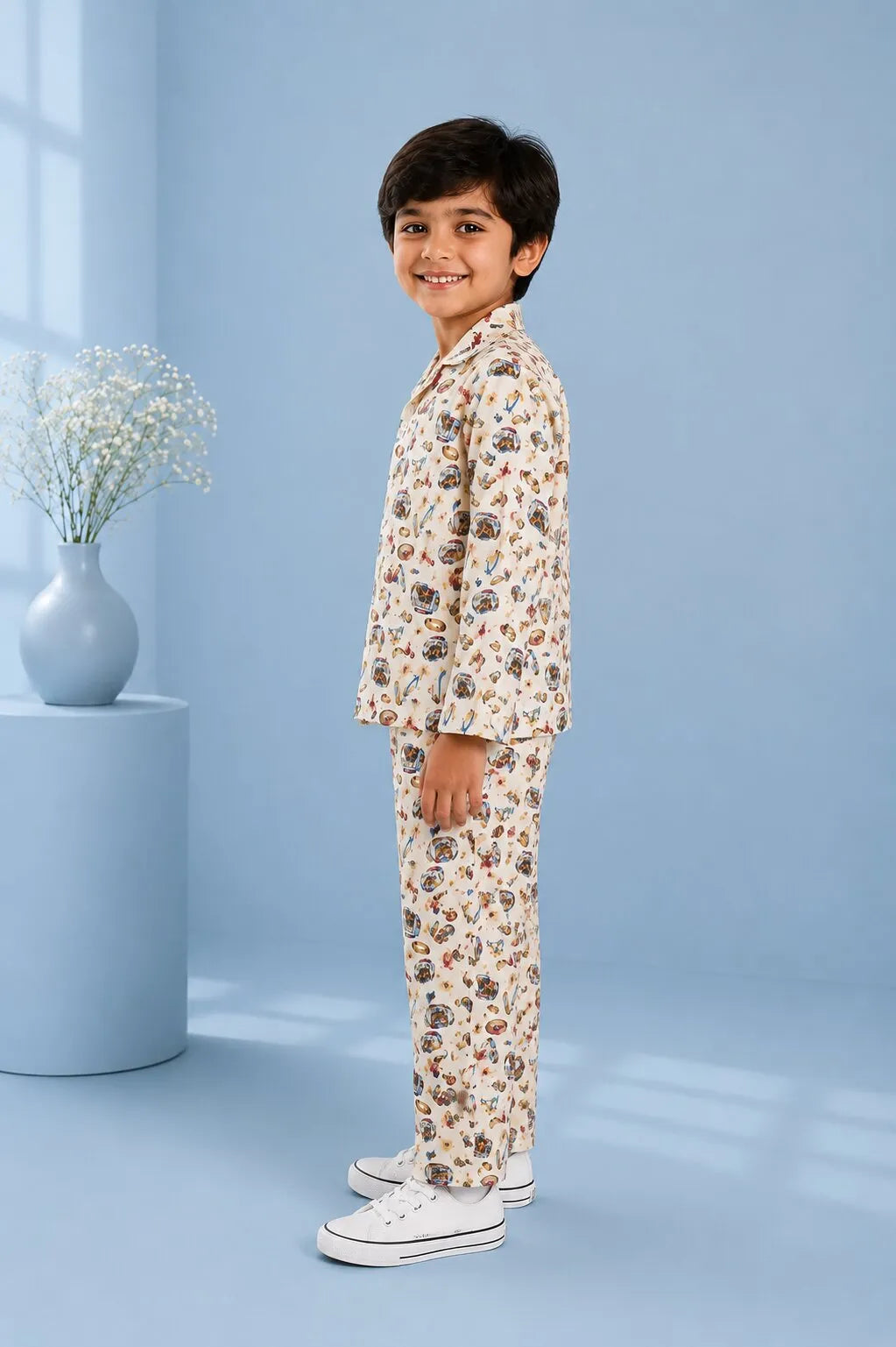Tropical Surf & Camper Print Cotton Night Suit