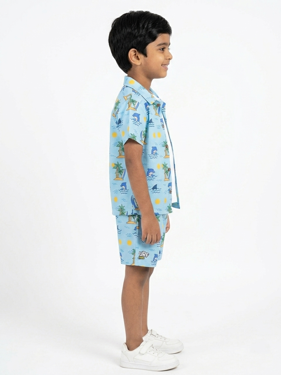 Boys' Tropical Surf & Beach Print Poly-Knit Baba Suit