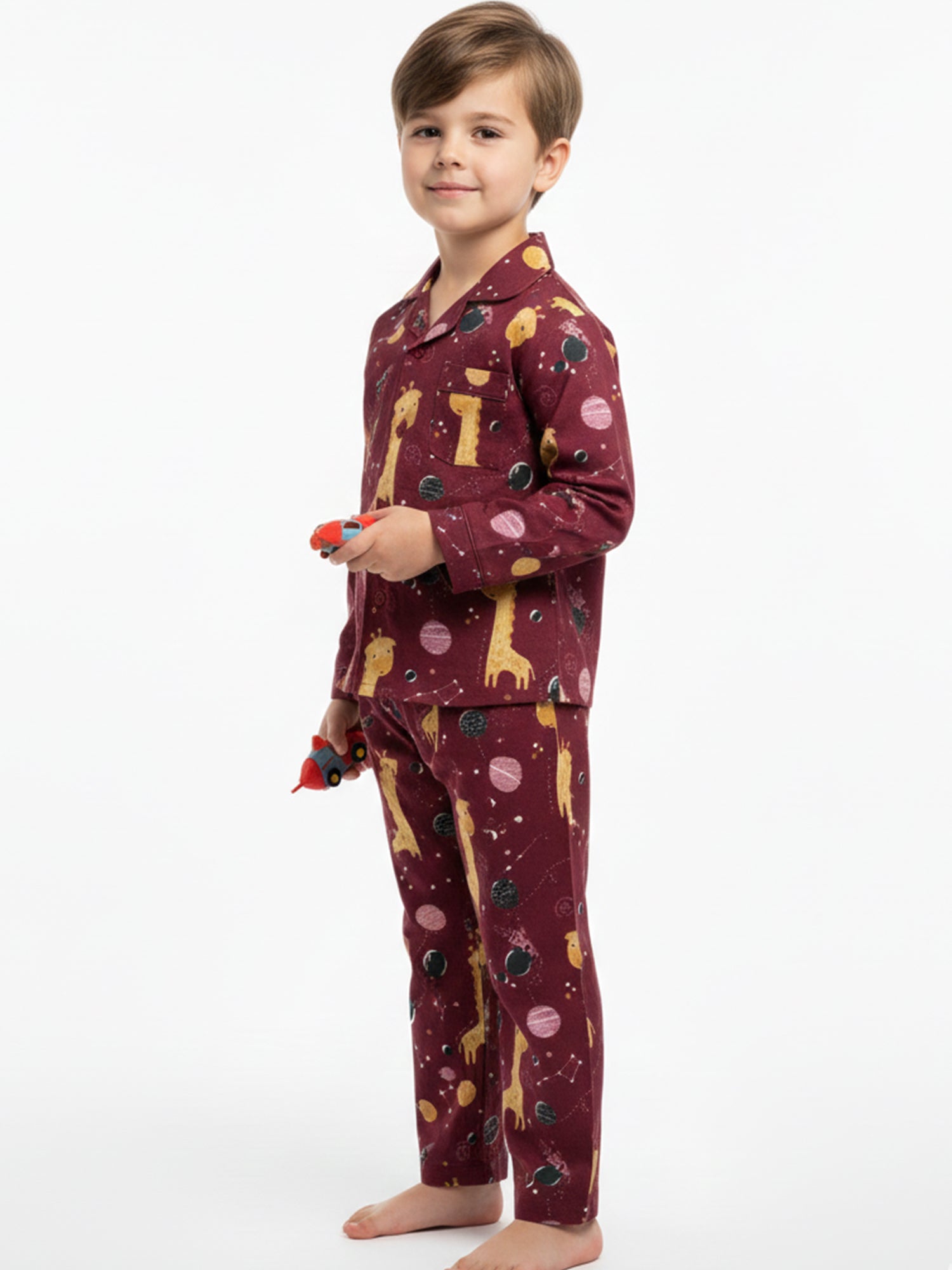 Kids Boys Maroon & Yellow Printed Pure Cotton Night Suit