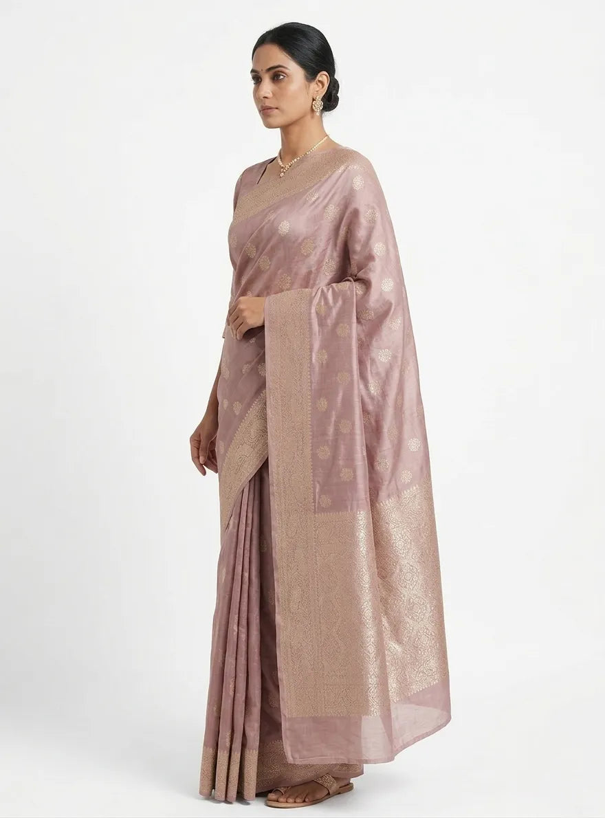Mauve & Rose Gold Woven Design Silk Saree