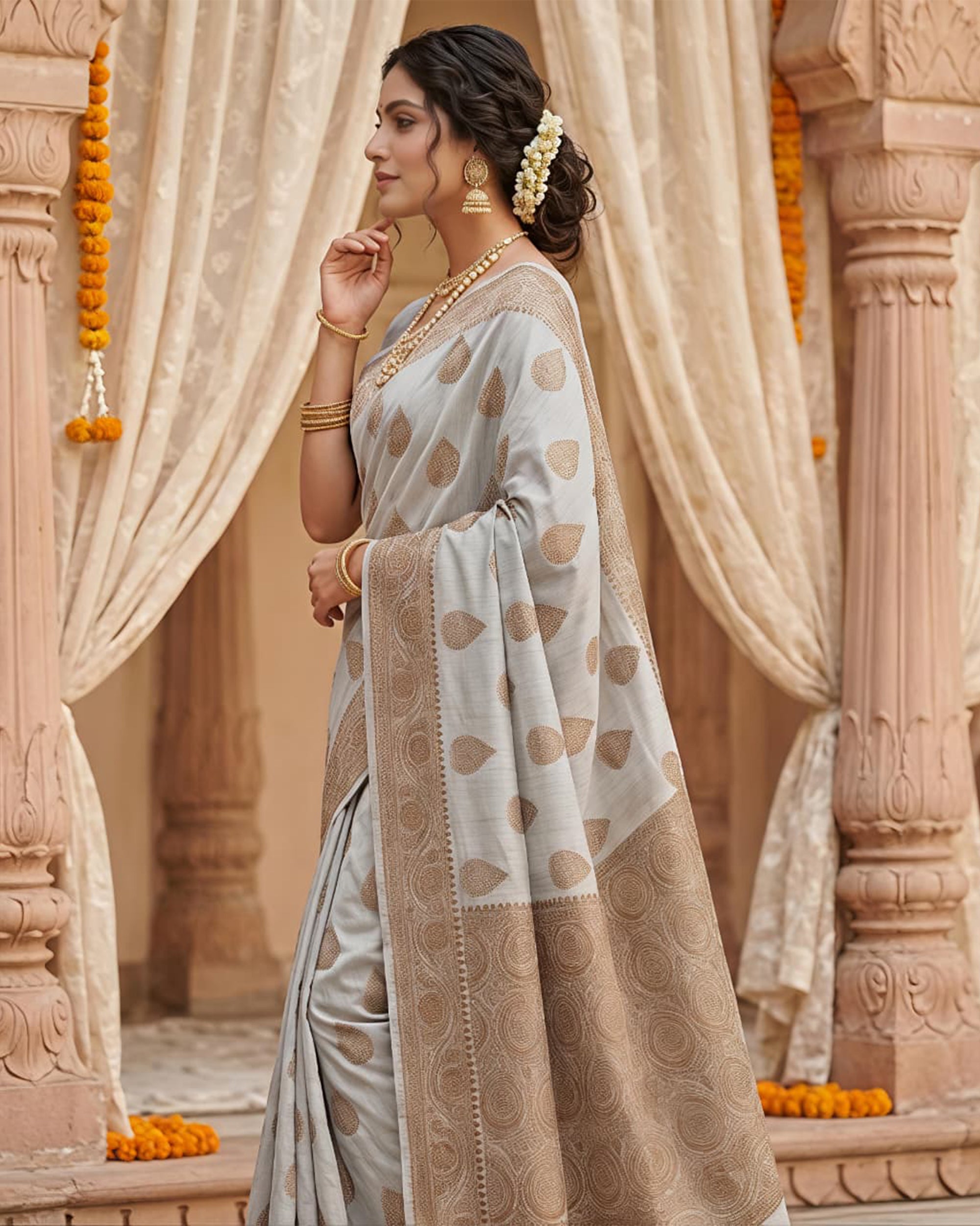 Silk Blend Woven Design Zari Banarasi Saree with Blouse Piece