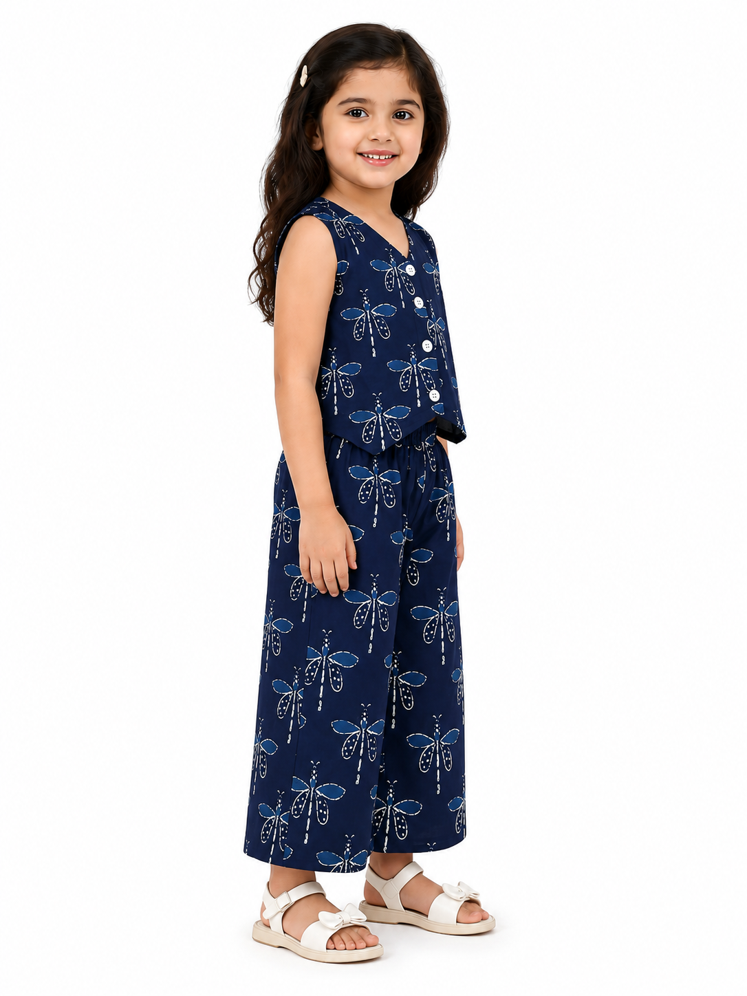 Girls Pure Cotton Floral and Paisley Printed Vest Style Crop Top with Wide-Leg Trousers Co-Ord Set