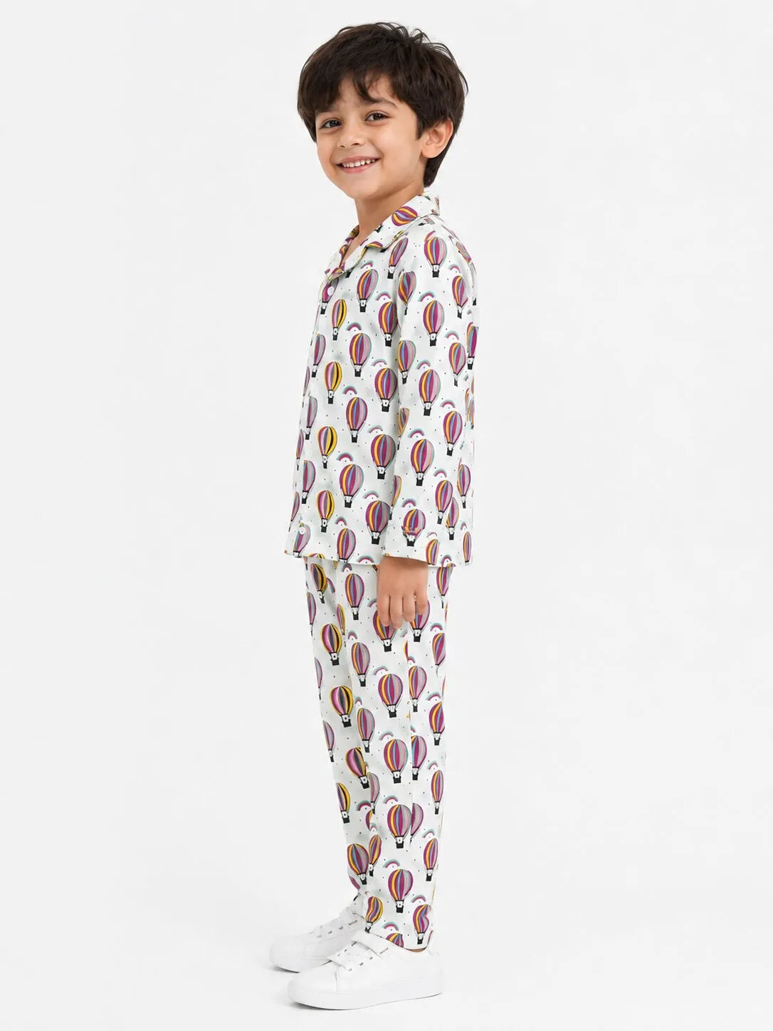 Kids Boys Full Sleeve Collared Pure Cotton Night Suit